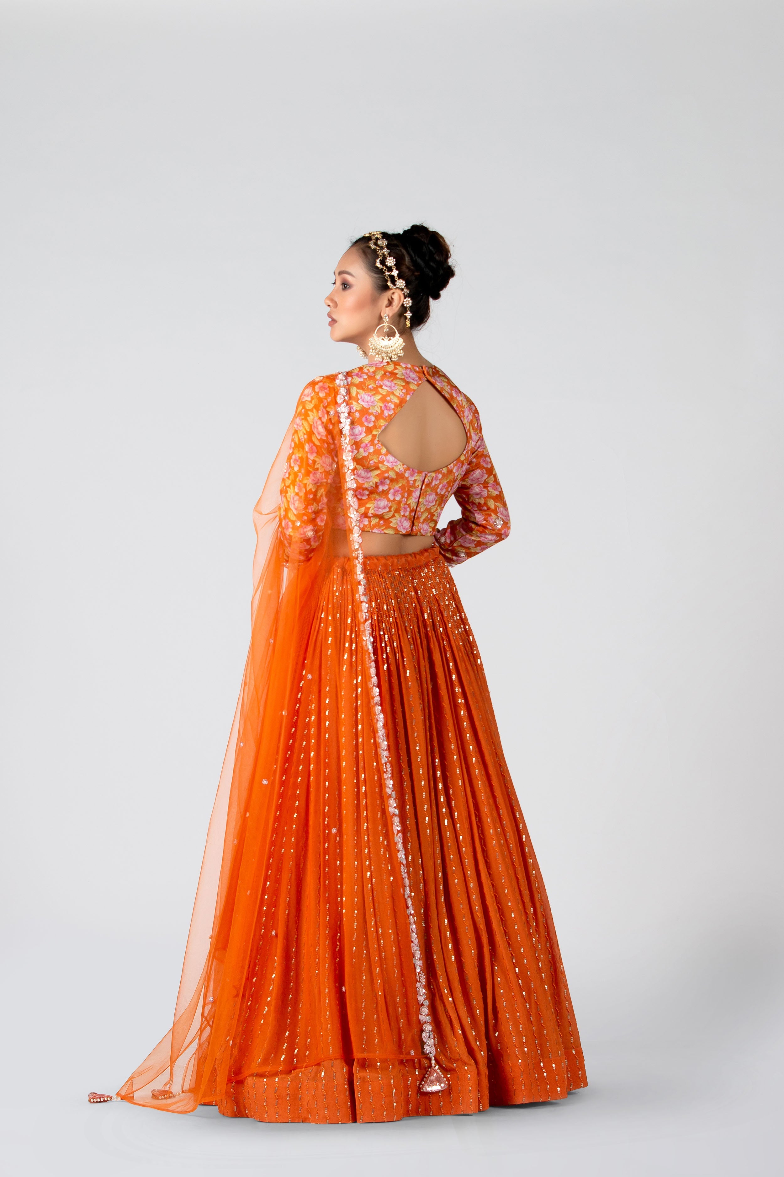 Suruchi Parakh - Blaze Orange Pleated Skirt Set