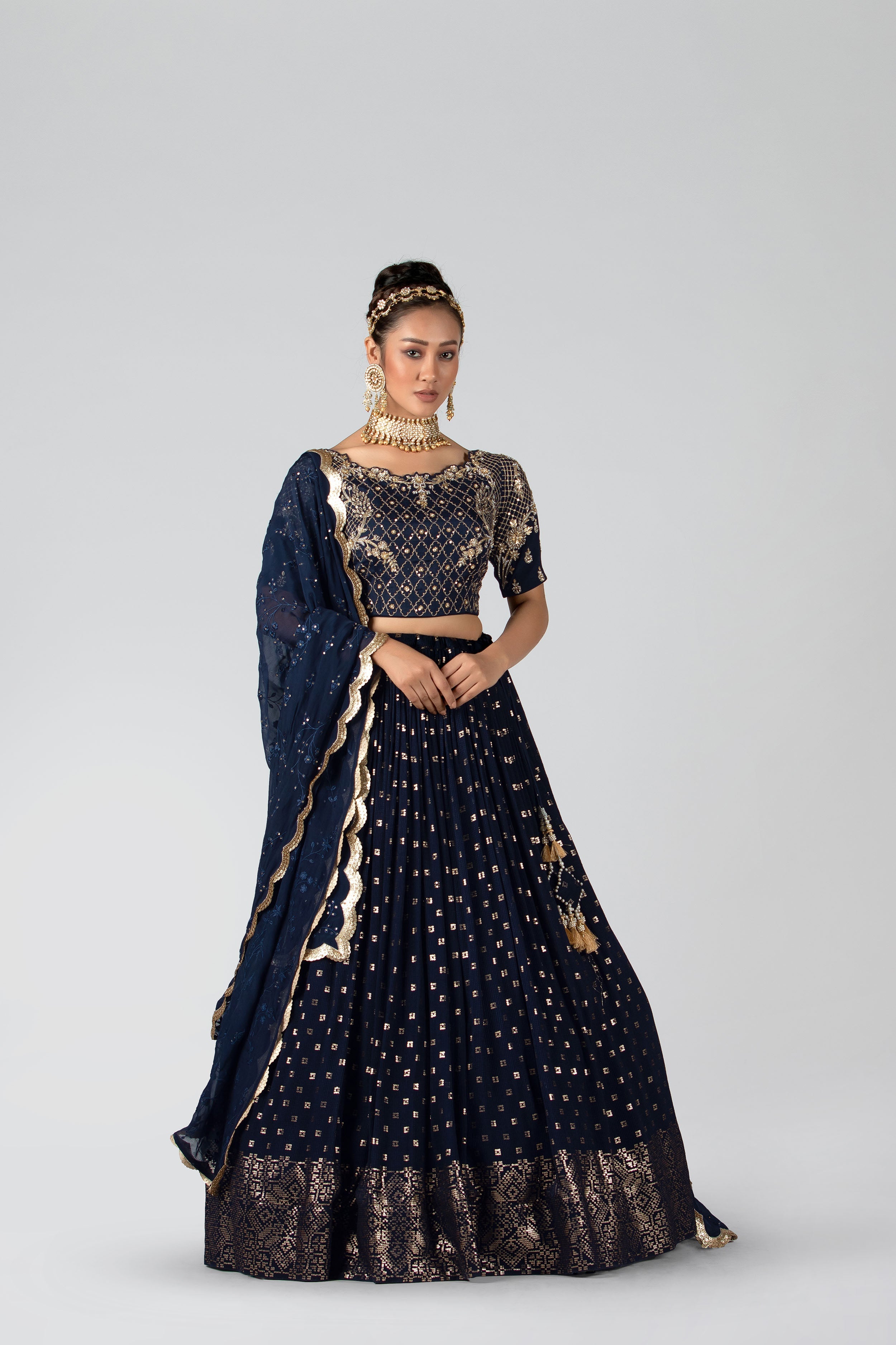 Suruchi Parakh - Dark Navy Blue Embroidered Skirt Set