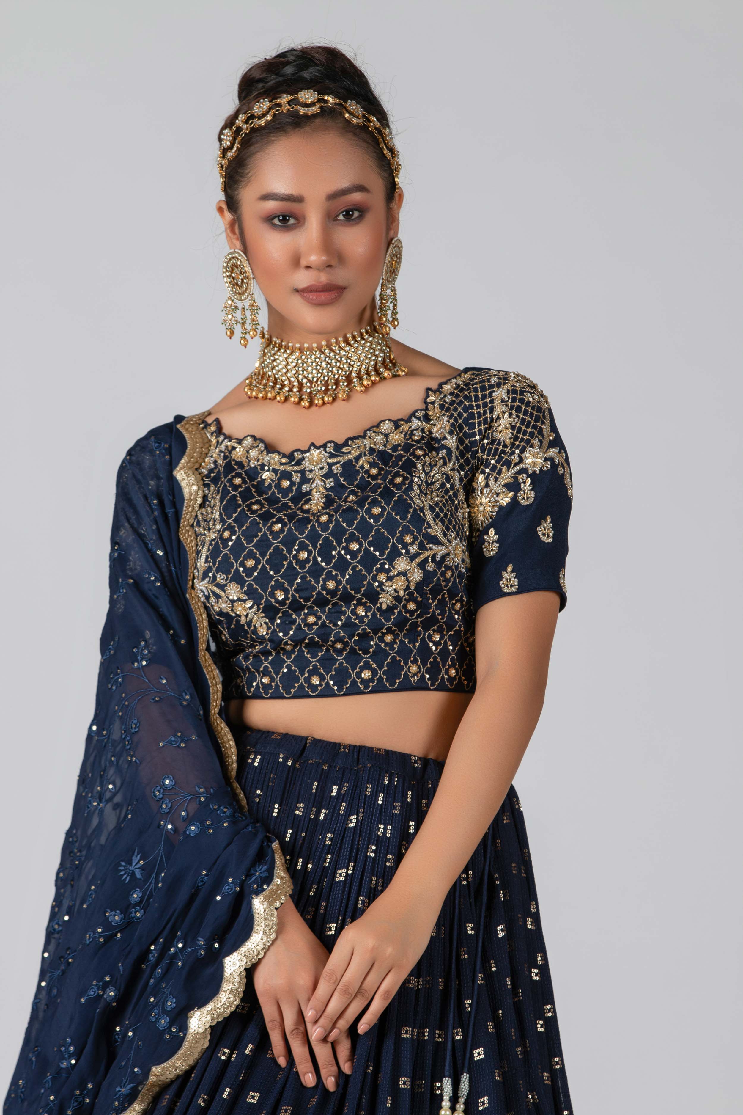 Suruchi Parakh - Dark Navy Blue Embroidered Skirt Set
