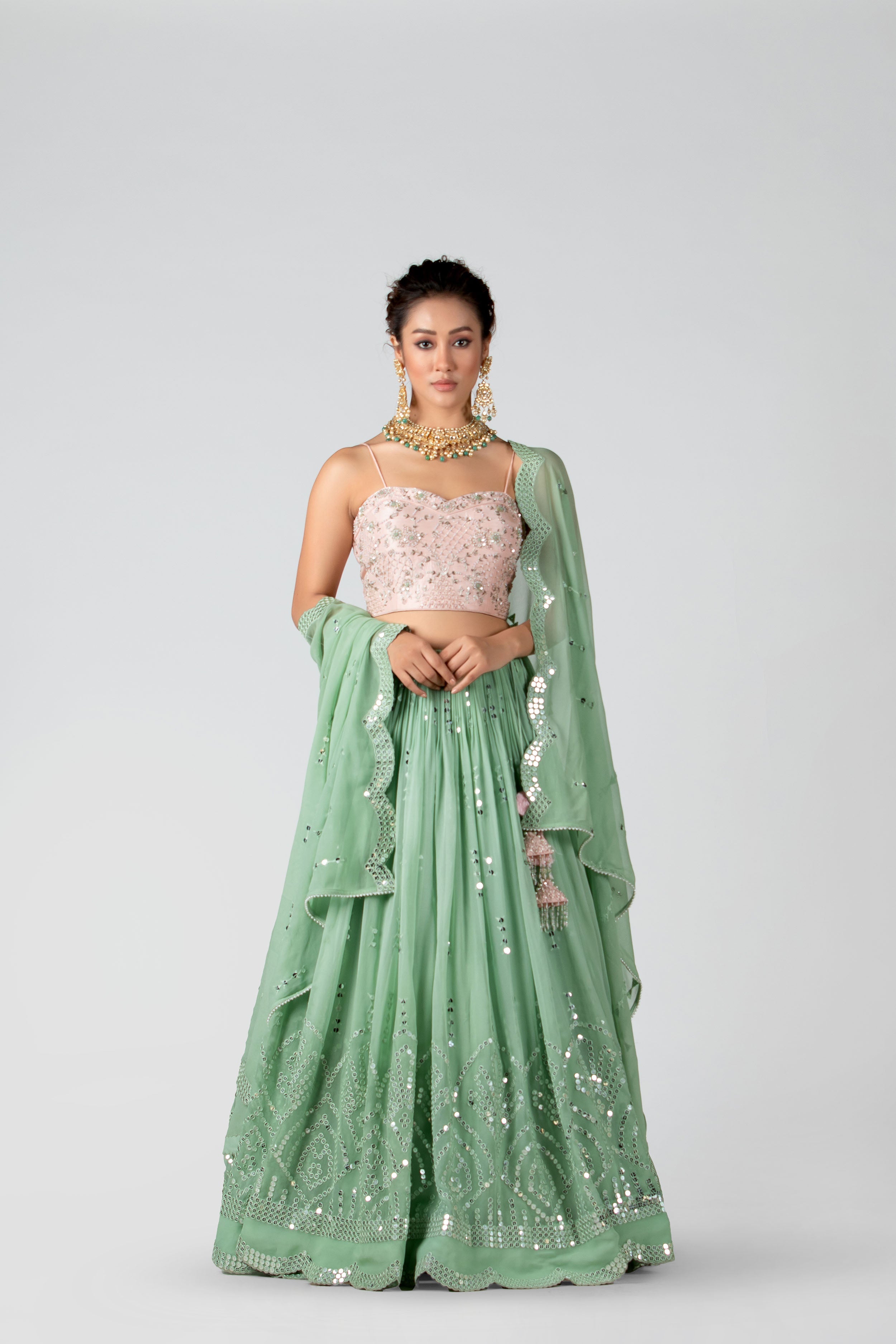 Suruchi Parakh - Leaf Green Embroidered Skirt Set