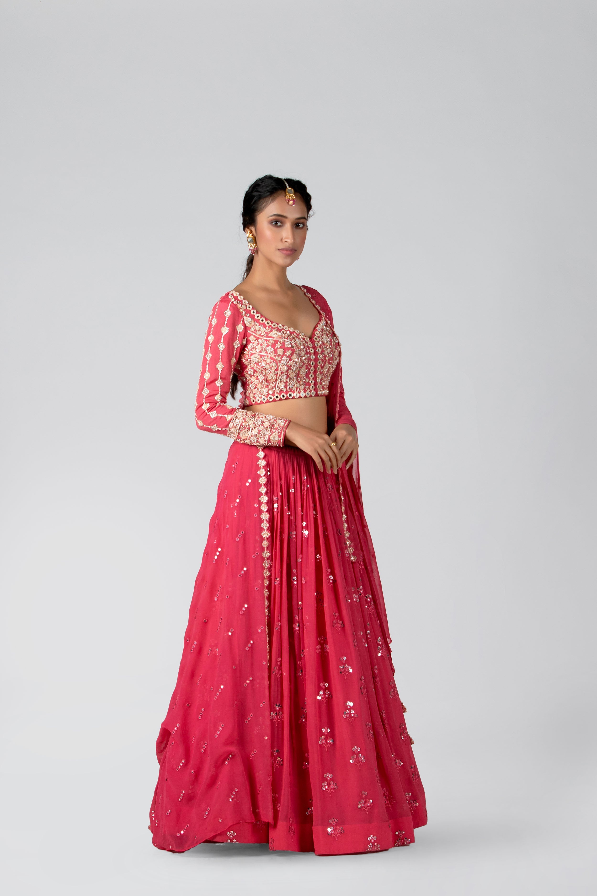 Suruchi Parakh - Candy Pink Georgette Skirt Set