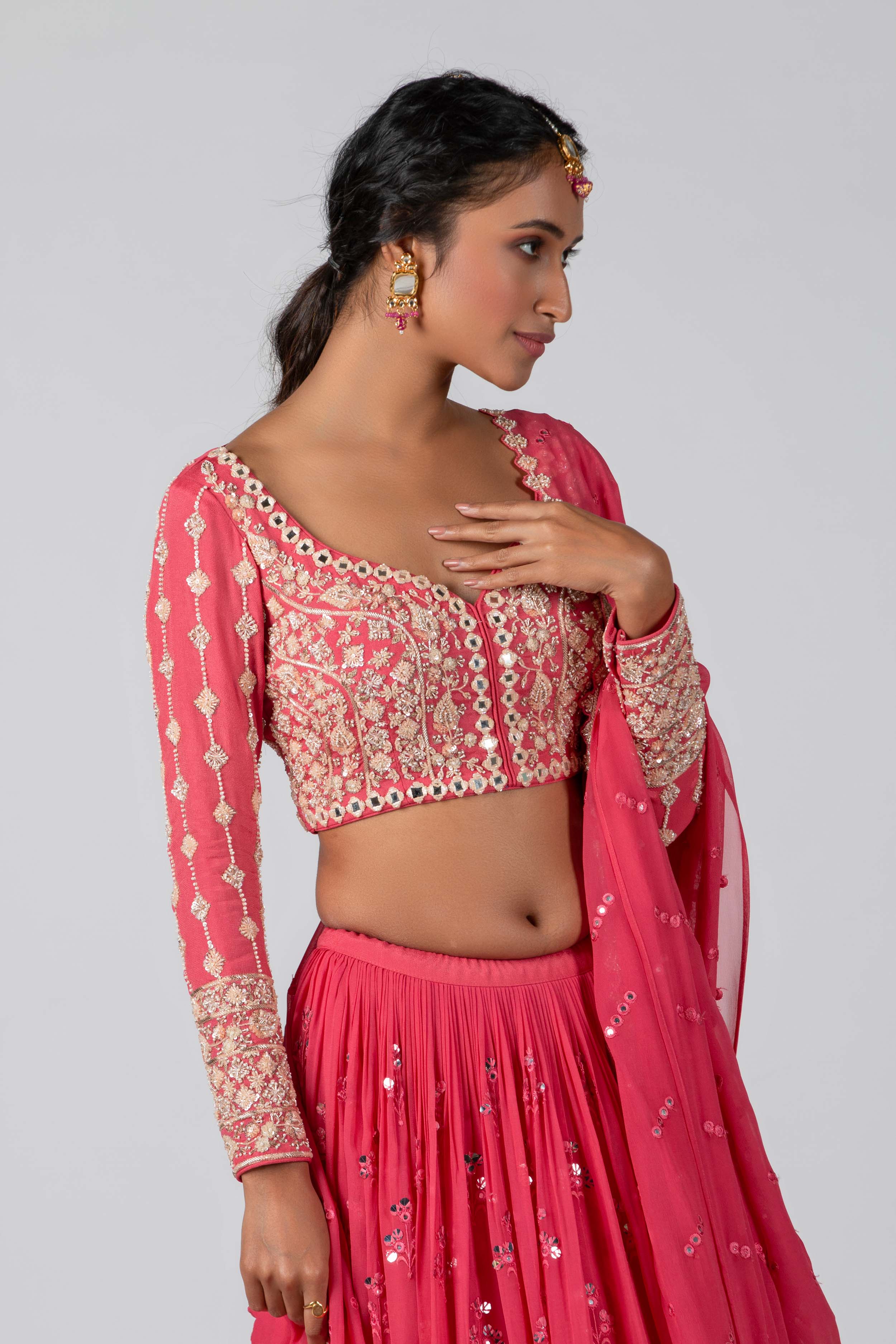 Suruchi Parakh - Candy Pink Georgette Skirt Set