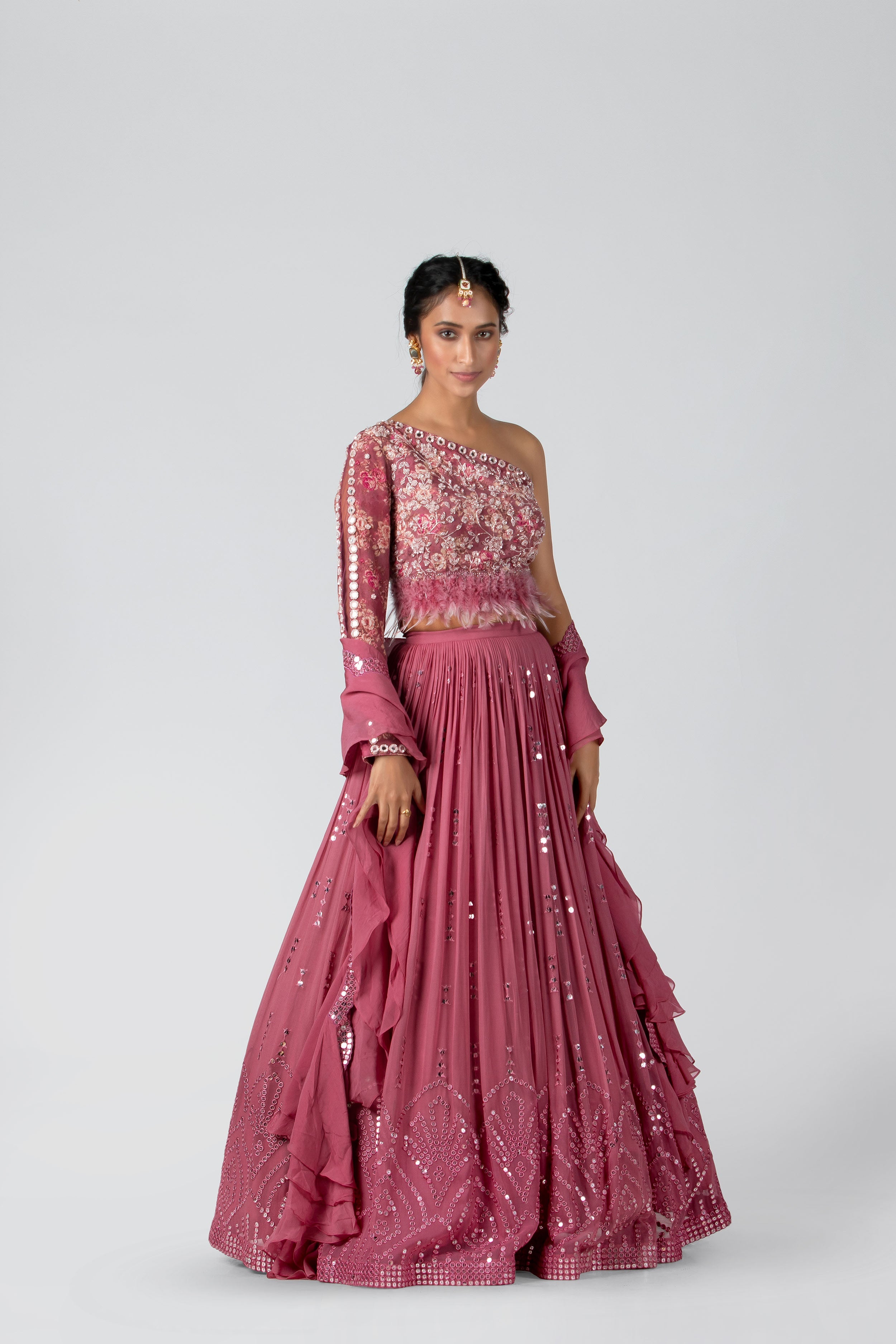 Suruchi Parakh - Dark Pink Pleated Skirt Set