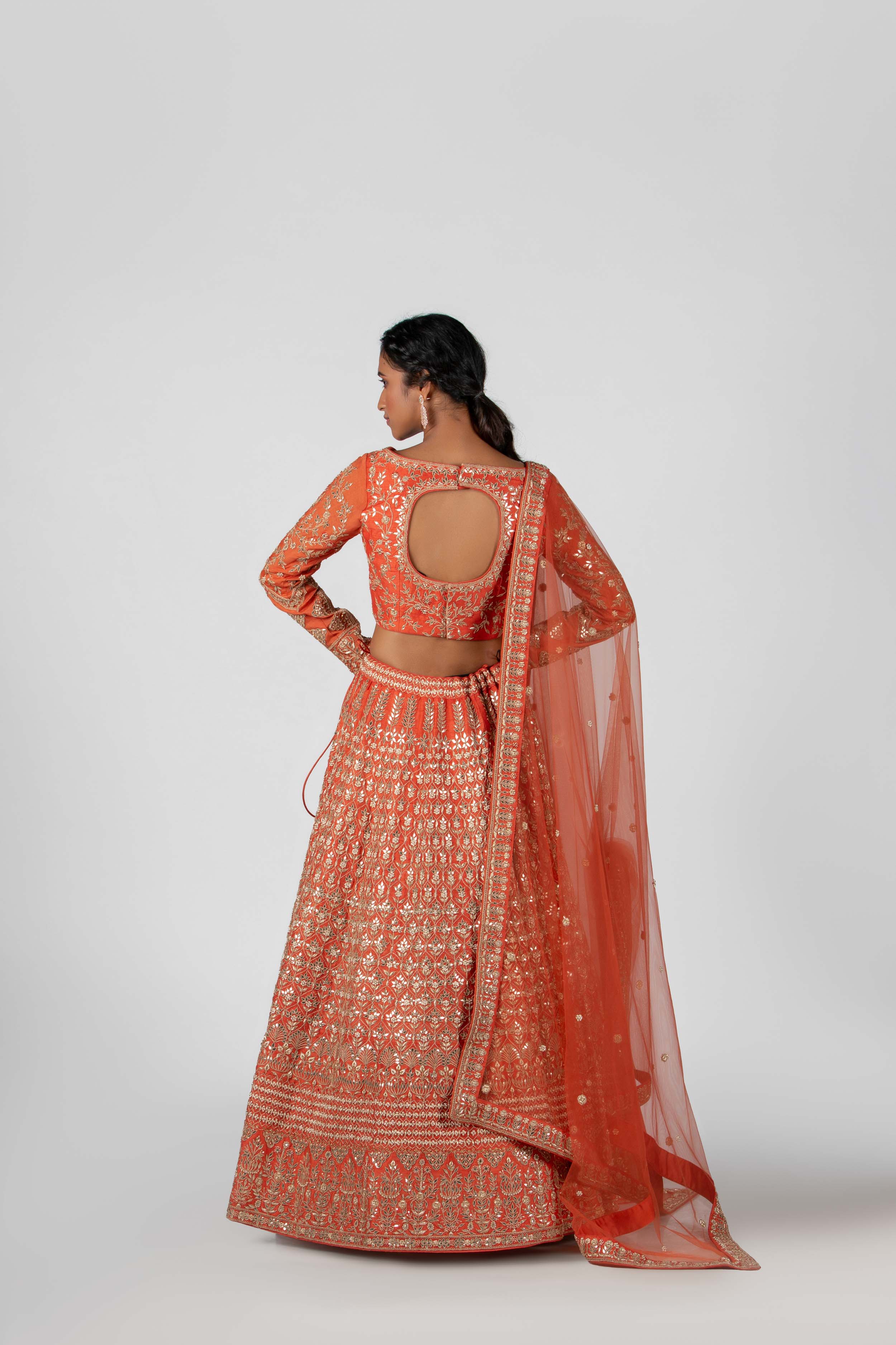 Suruchi Parakh - Rust Orange Floral Embroidered Bridal Lehenga Set