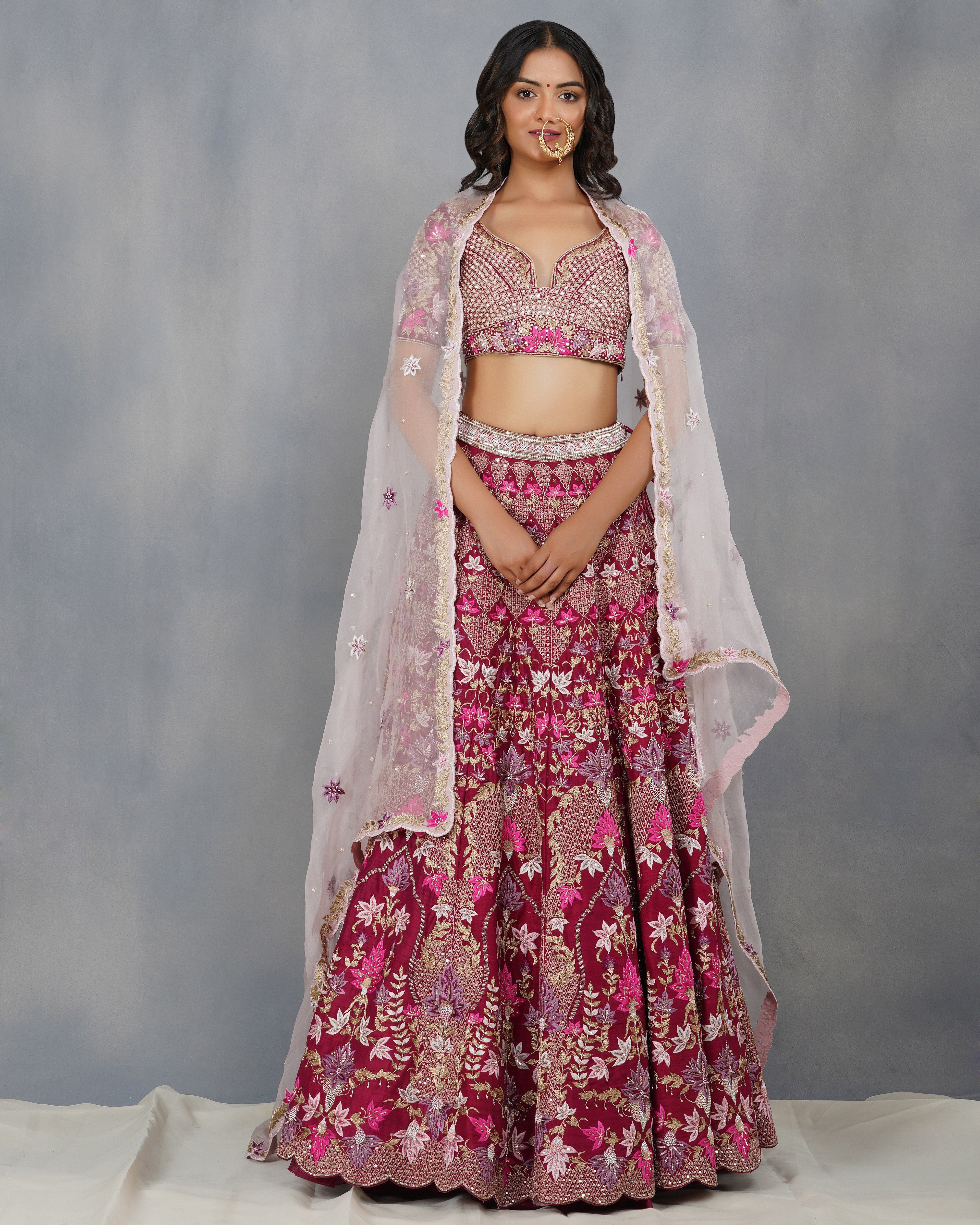 Dipti Chhabra - Asira - Floral Raw Silk Embroidered Lehenga Set