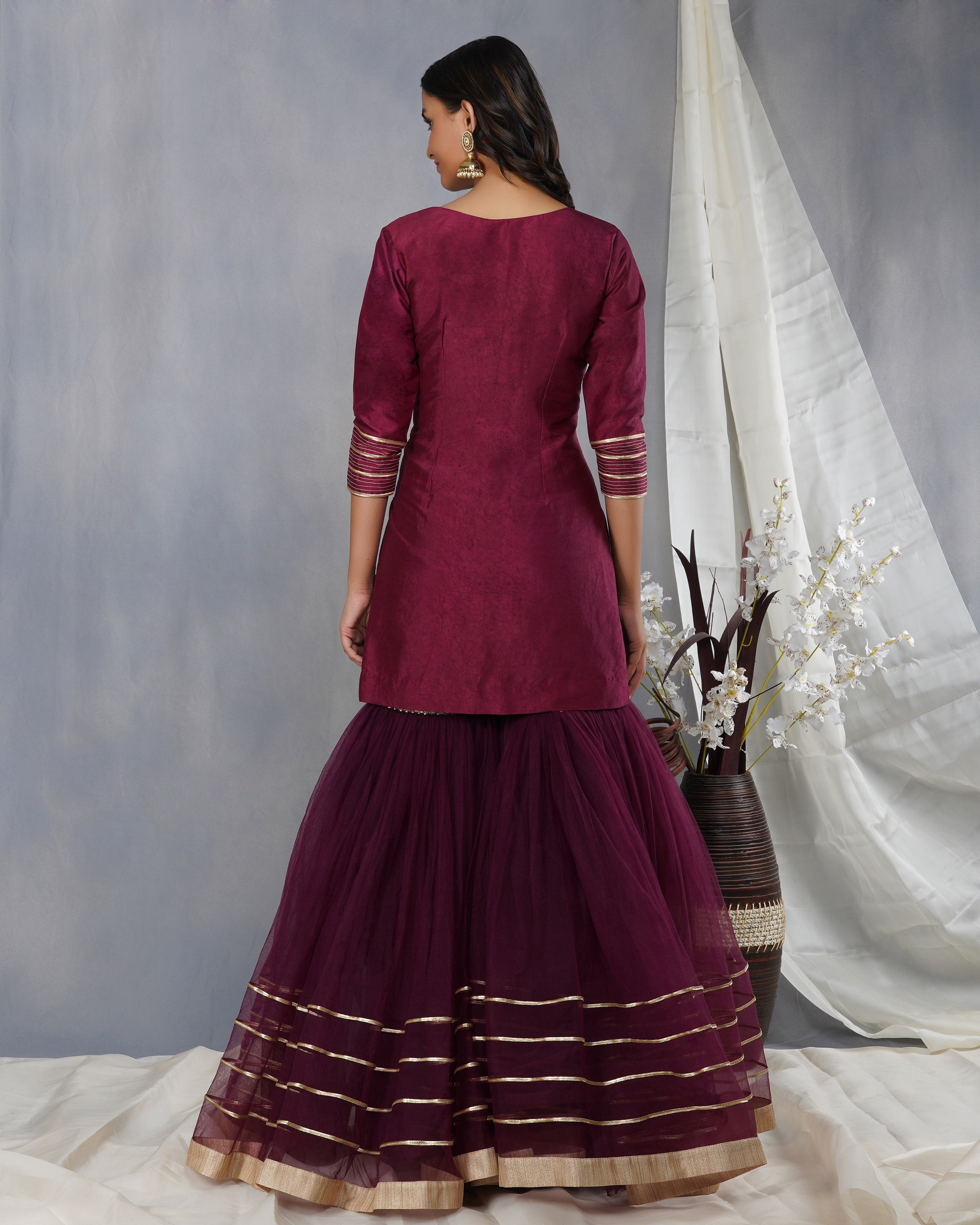 CY Dipti Chhabra Ayat - Mulberry Purple Embroidered Sharara Kurta Set Back 1