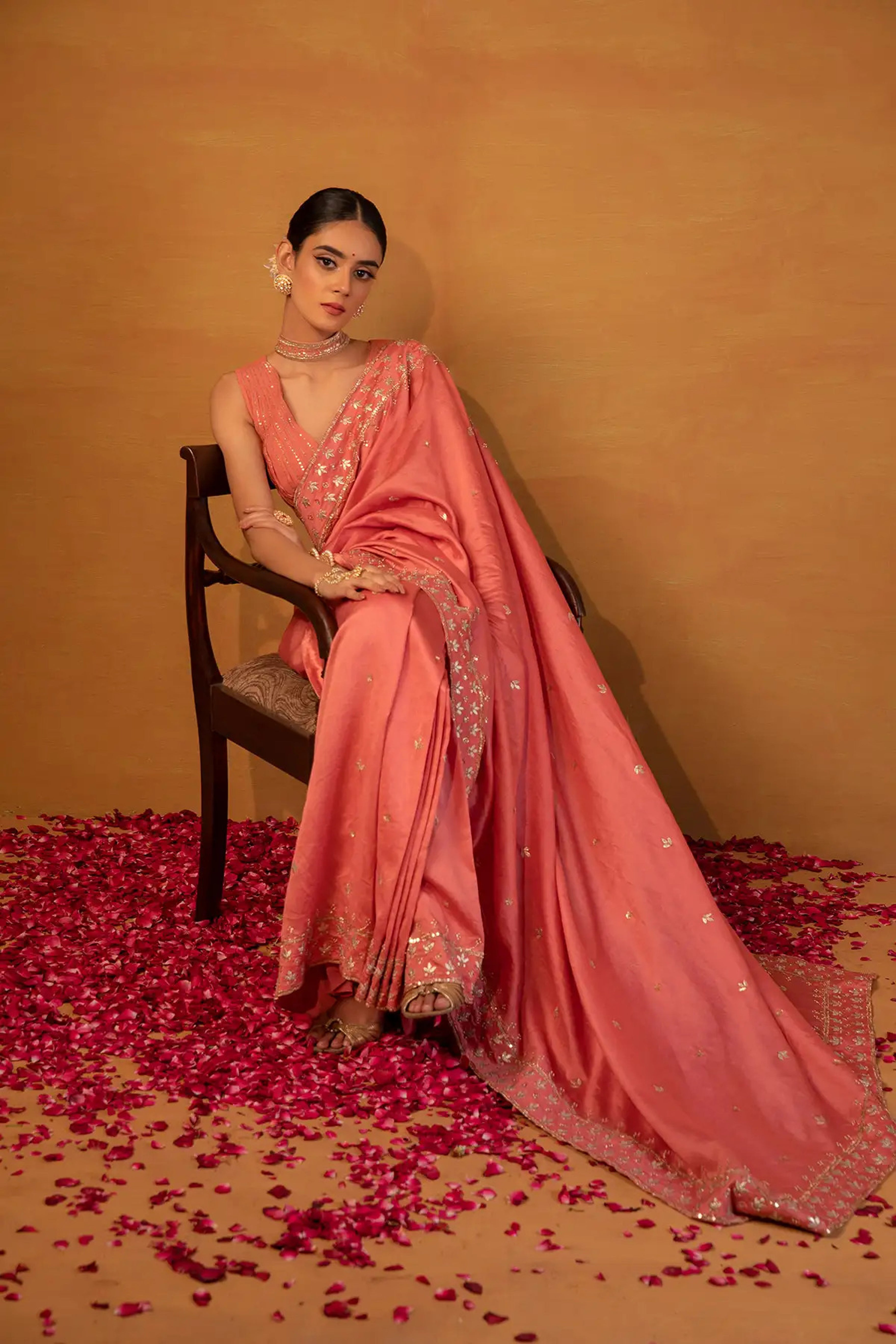 Esha Koul - Peach Pink Chanderi Saree Set