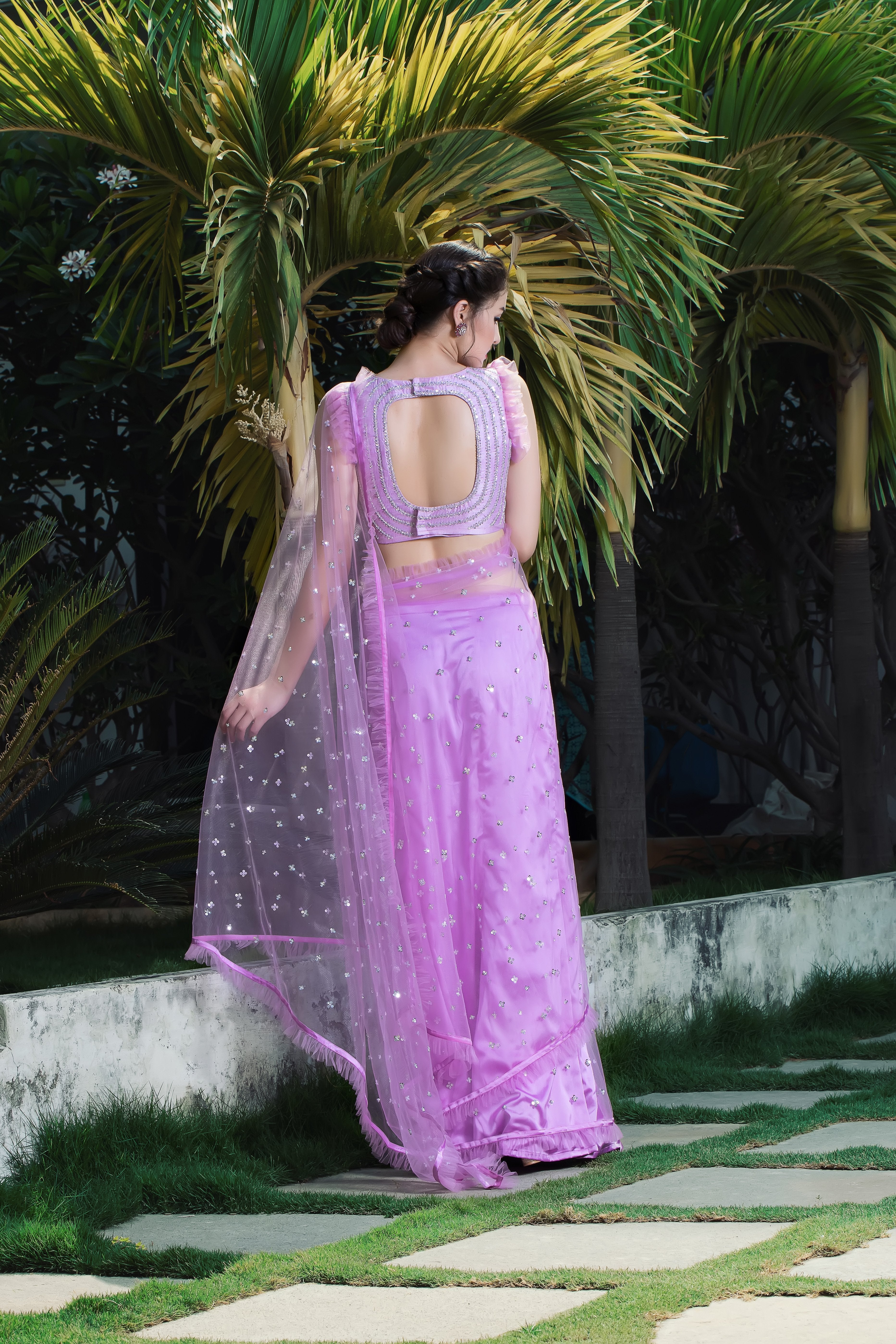 Label G3 By Gayathri Reddy - Lilac Color Frill Detailed Saree