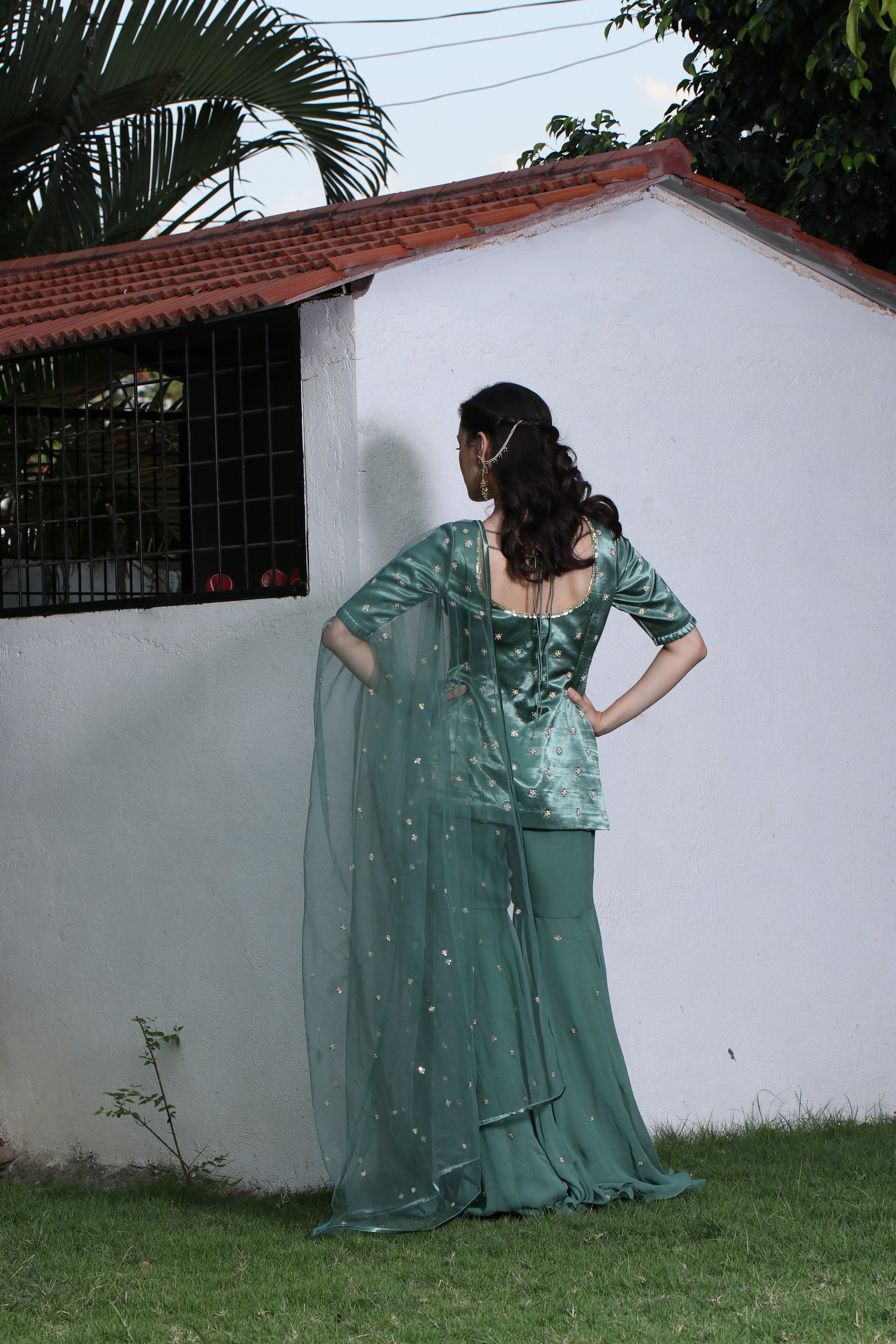 Label G3 By Gayathri Reddy - Green Embroidered Sharara set
