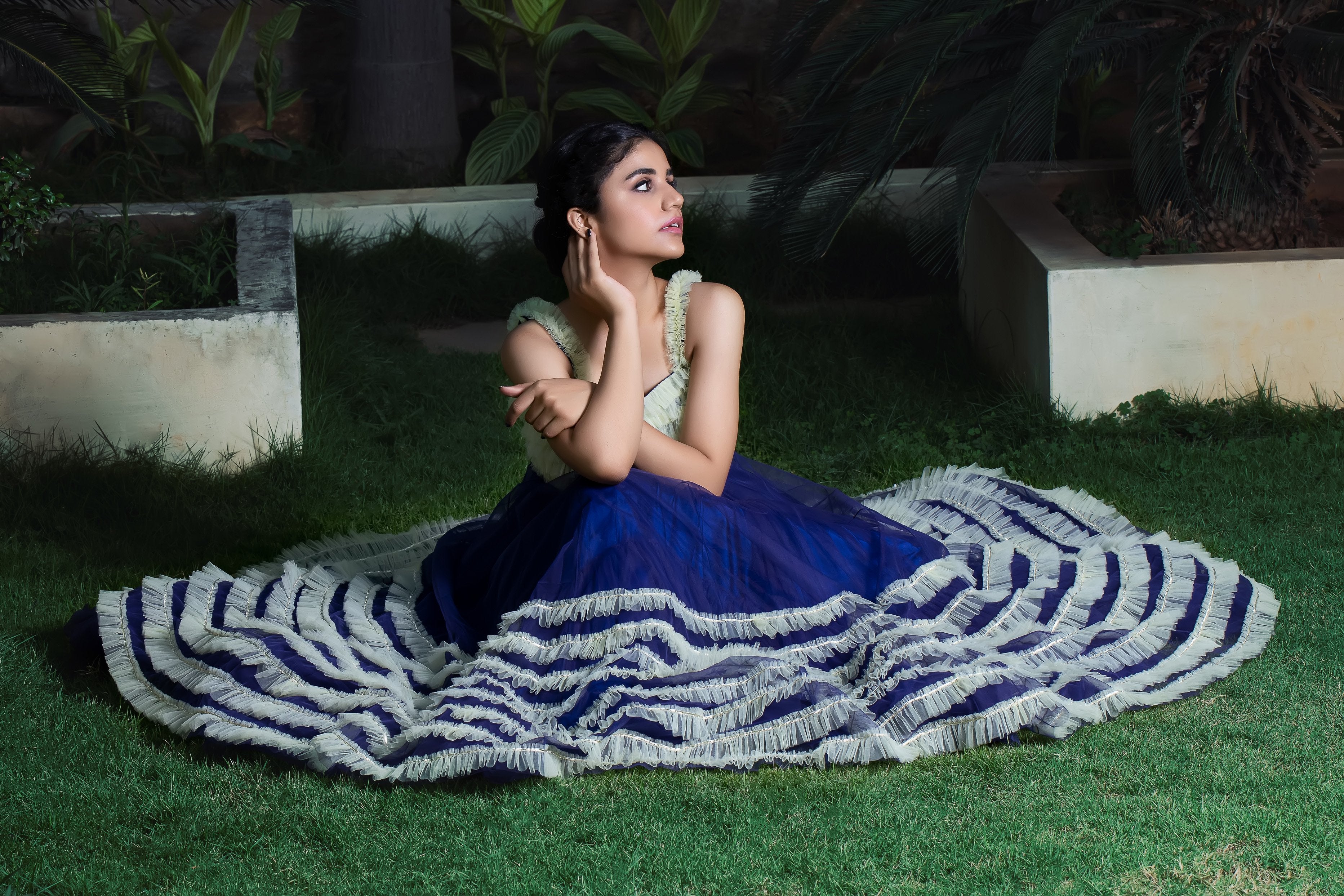 Label G3 By Gayathri Reddy - Navy Blue Ankle Length Gown