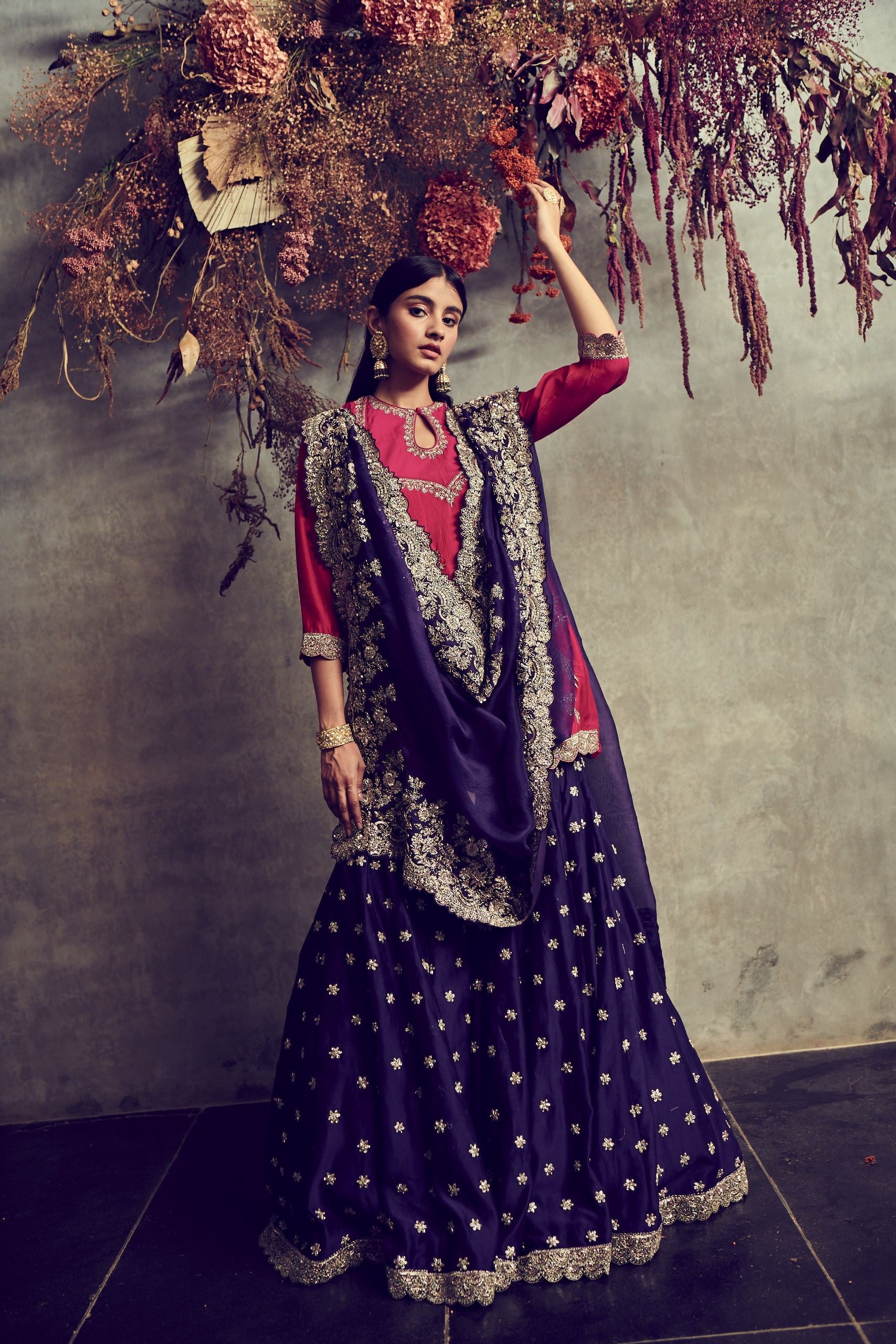 Jayanti Reddy - Purple Embroidered Sharara With A Short Kurta