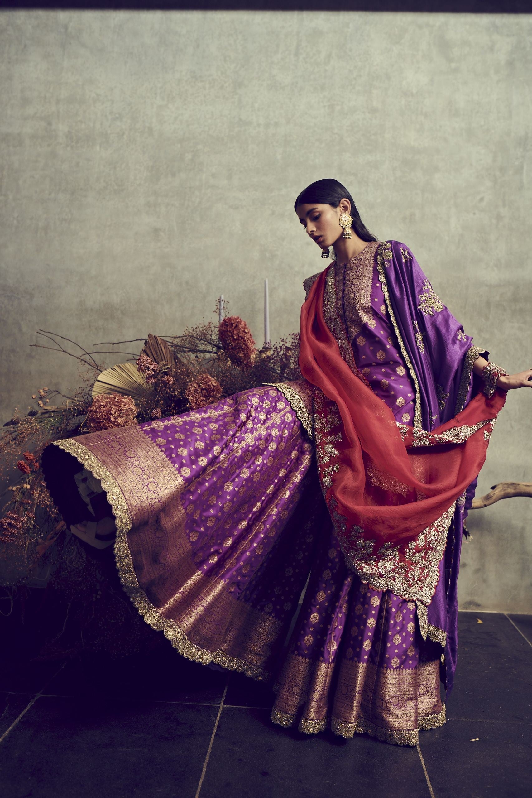 Jayanti Reddy - Purple Banarsi Sharara With A Short Kurta