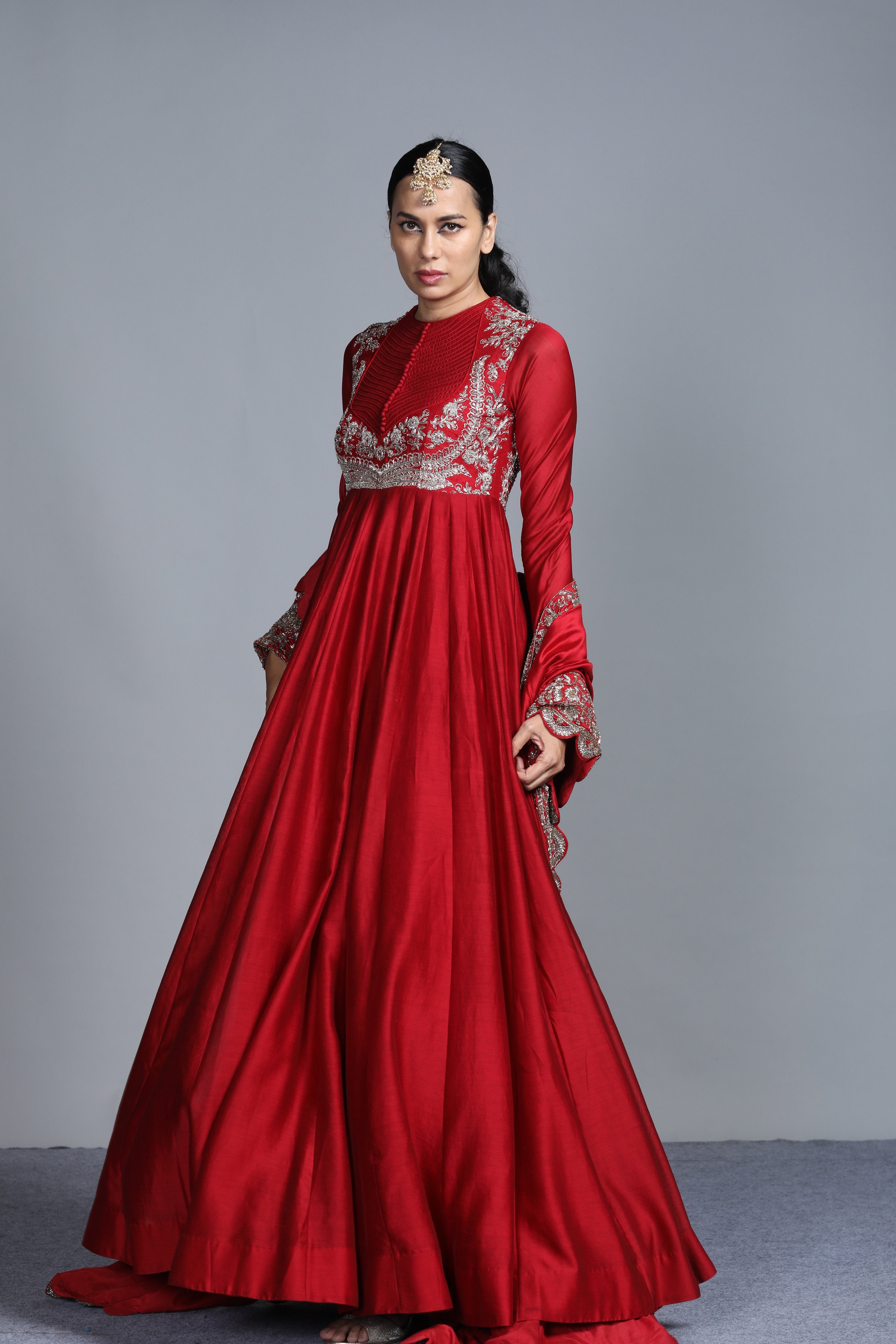 Jayanti Reddy - Maroon Embroidered Anarkali With Embroidered Dupatta Set
