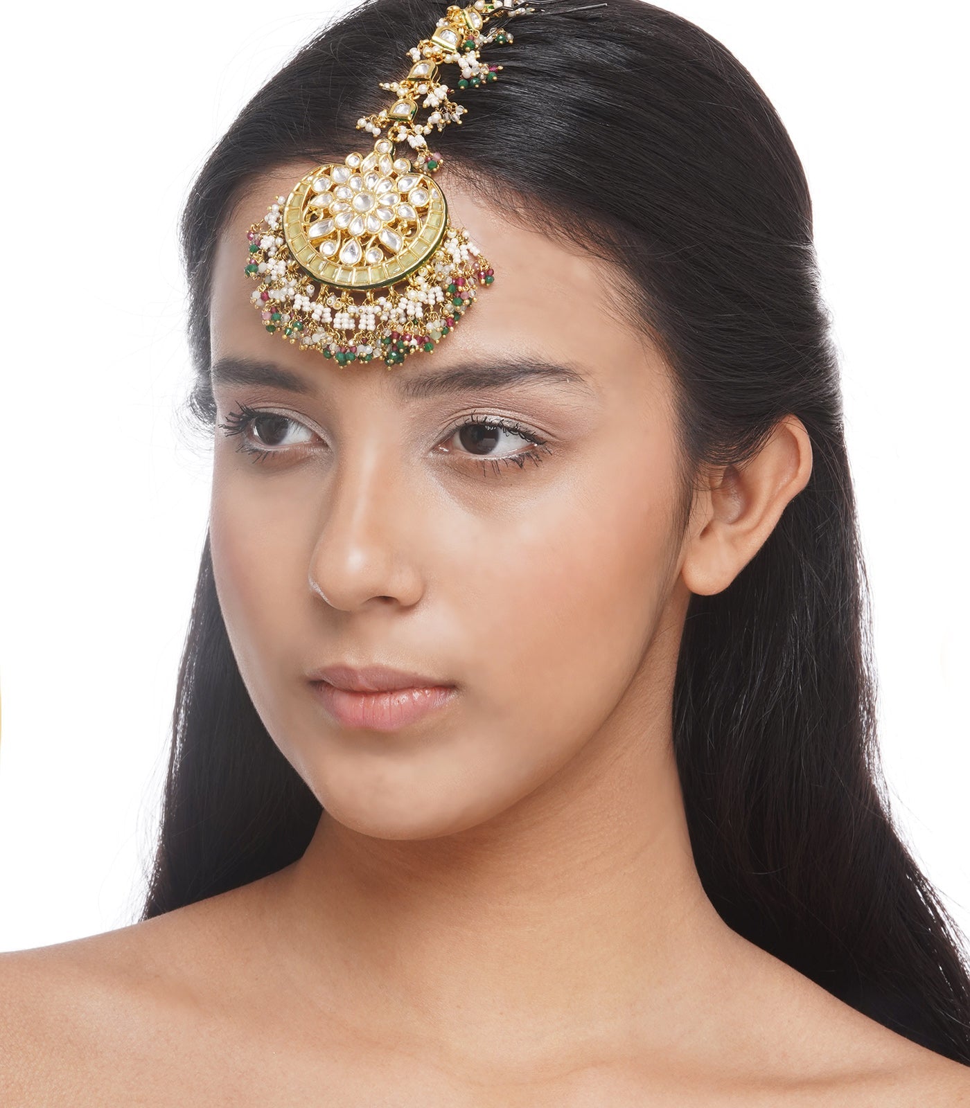 Preeti Mohan - Chandni Gold Plated Multi Color Kundan Maang Tika