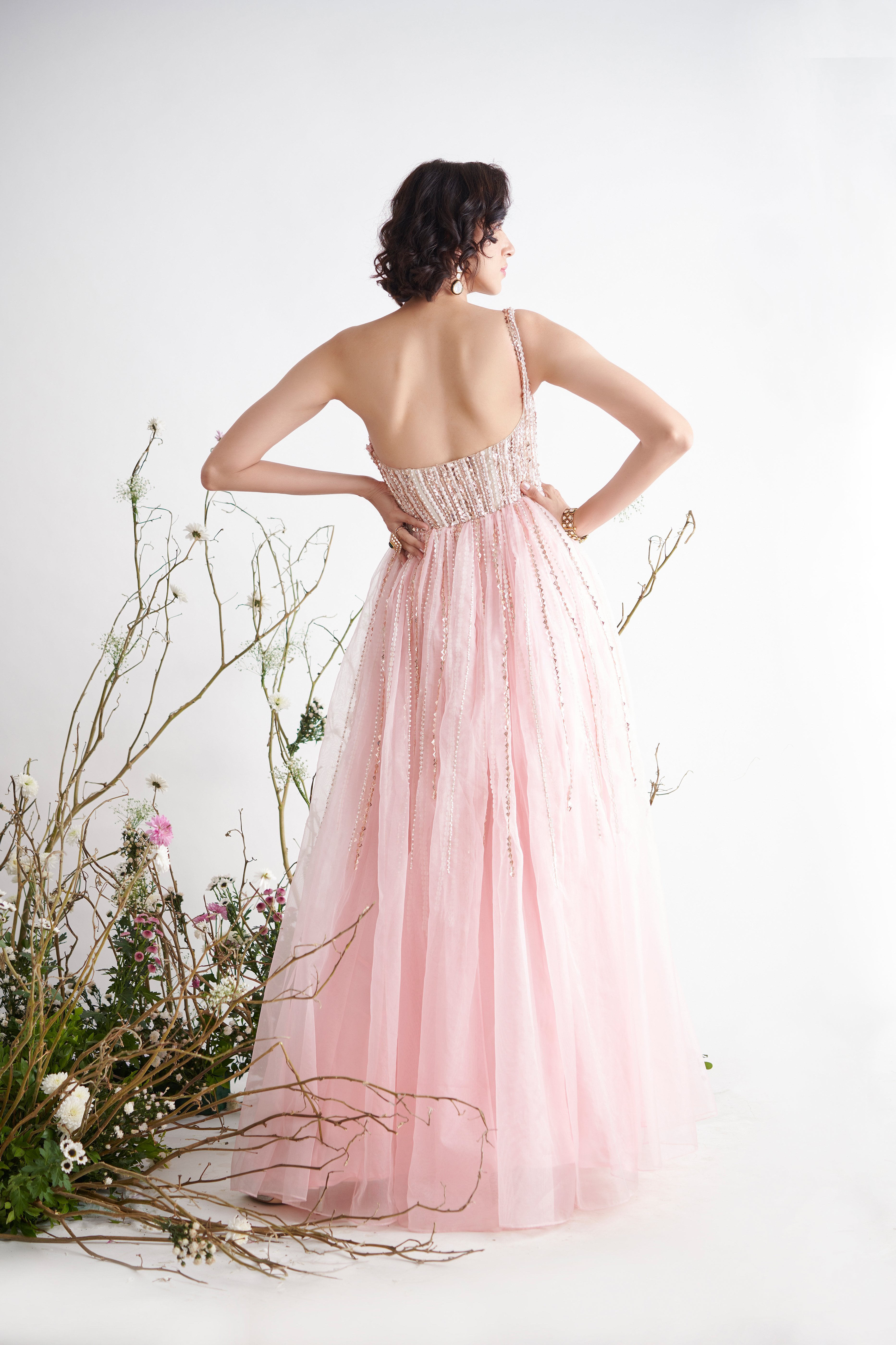 Pink Peacock Couture - Rose Pink Hand Embroidered Gown