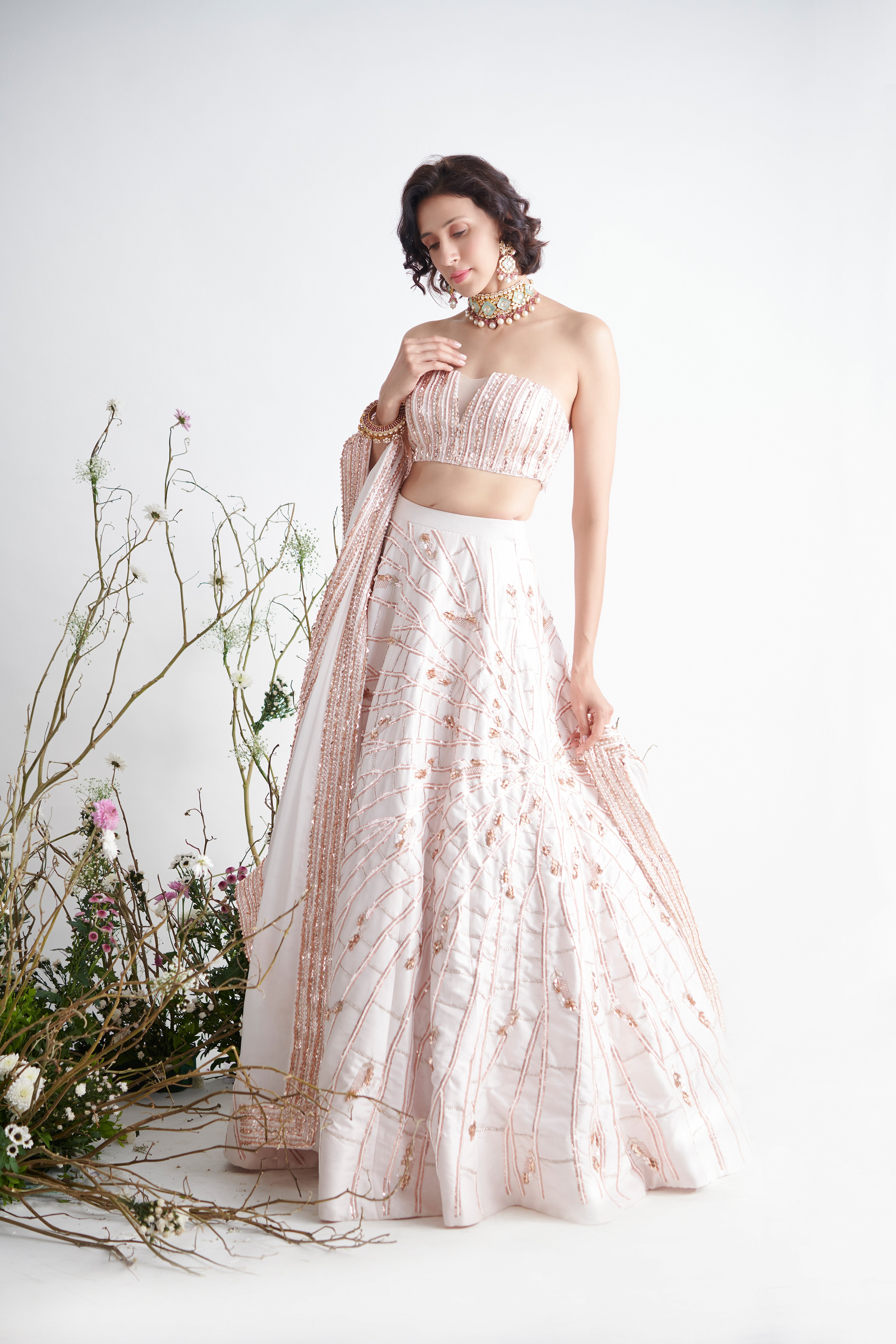 Pink Peacock Couture - Baby Pink Hand Embroidered Lehenga Set