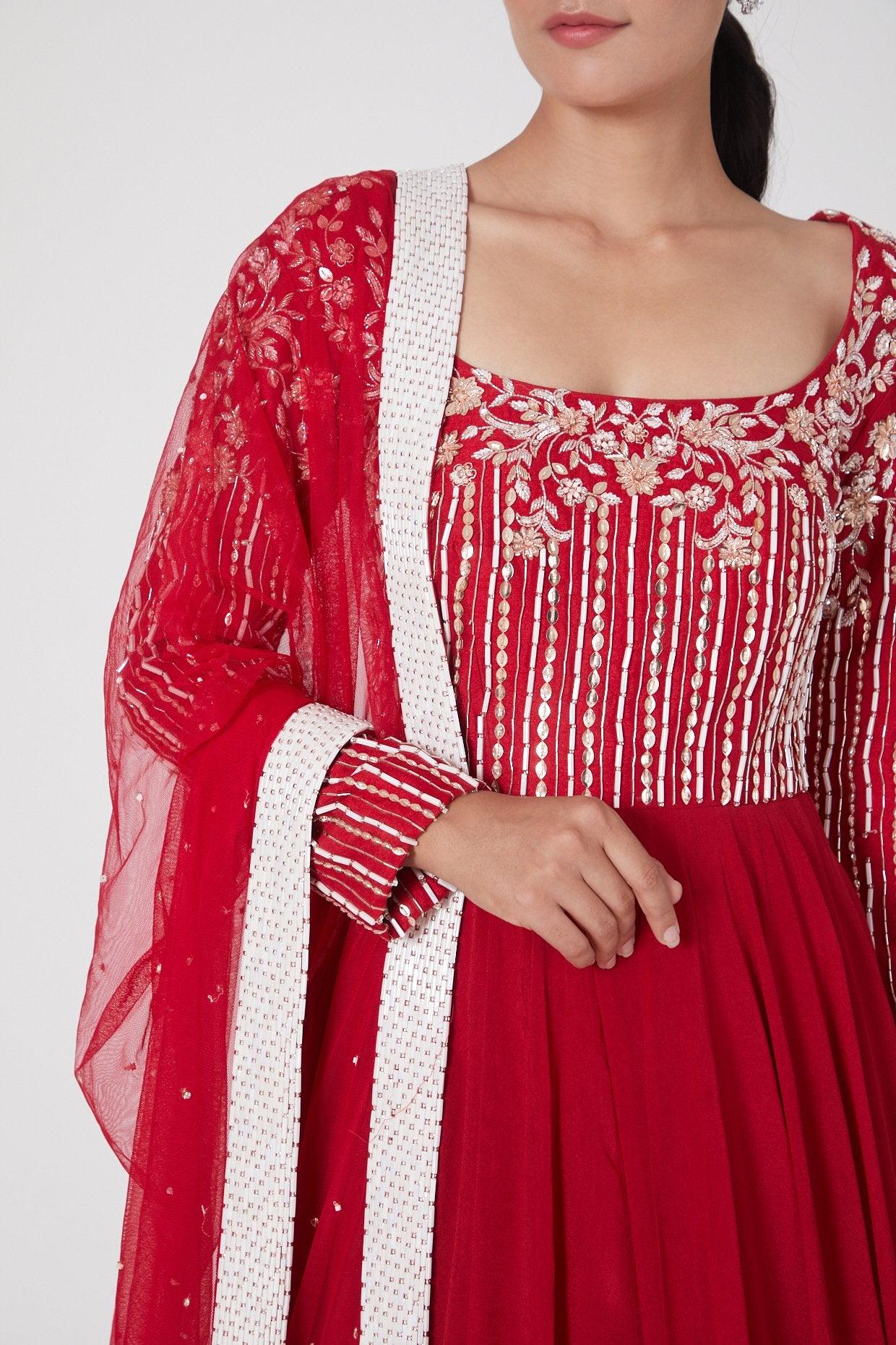 Pink Peacock Couture - A Red Hand Embroidered Anarkali Set