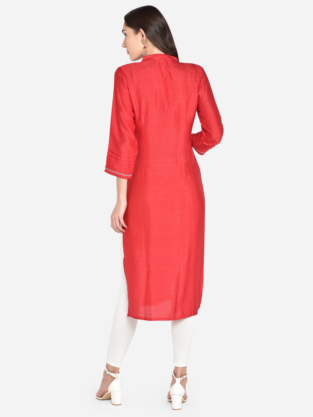 It Way Of Life -  Red Solid Woven Kurti