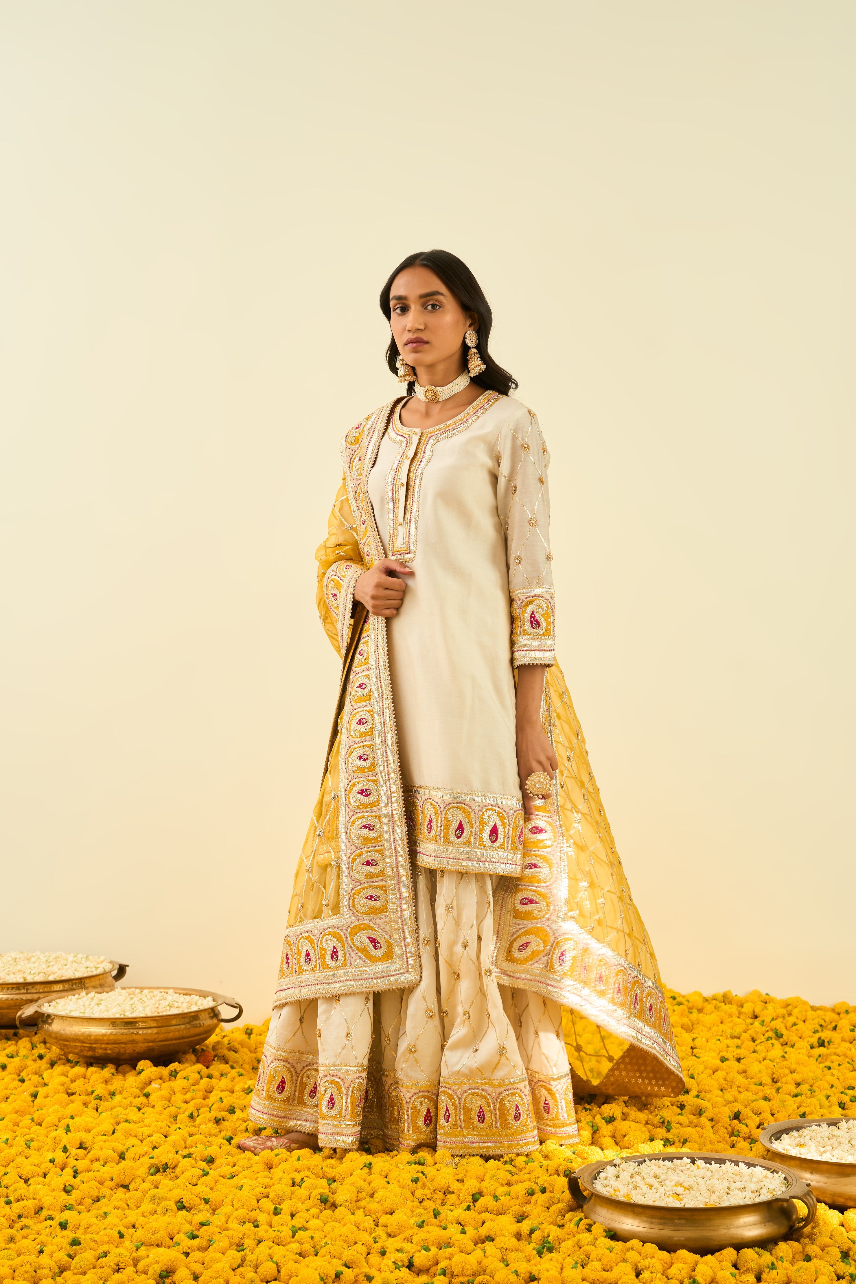 Sheetal Batra - Sadirah - Daisy Ivory Embroidered Kurta Set