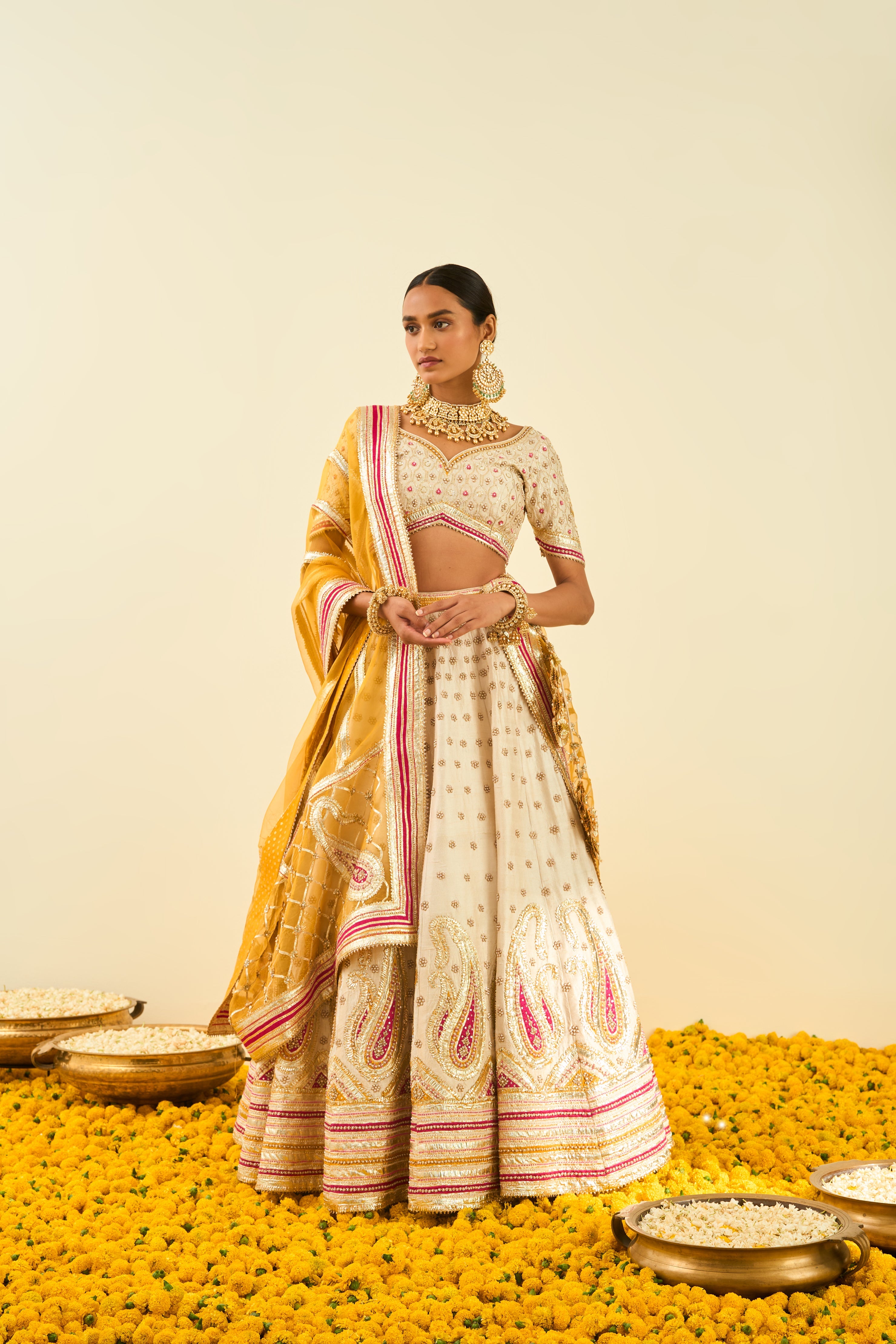 Sheetal Batra - Shahnaz - Daisy Ivory Embroidered Lehenga Set