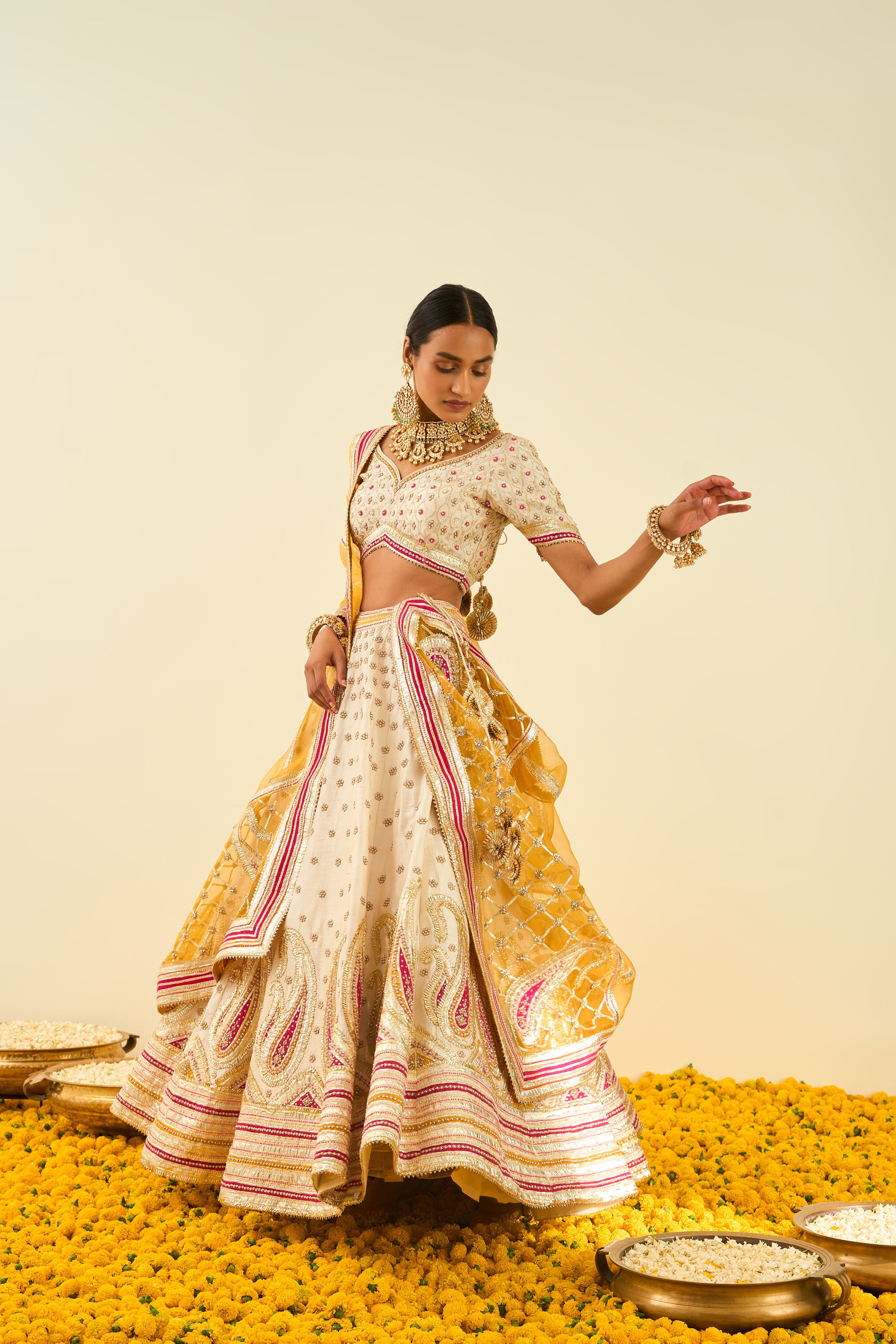 Sheetal Batra - Shahnaz - Daisy Ivory Embroidered Lehenga Set