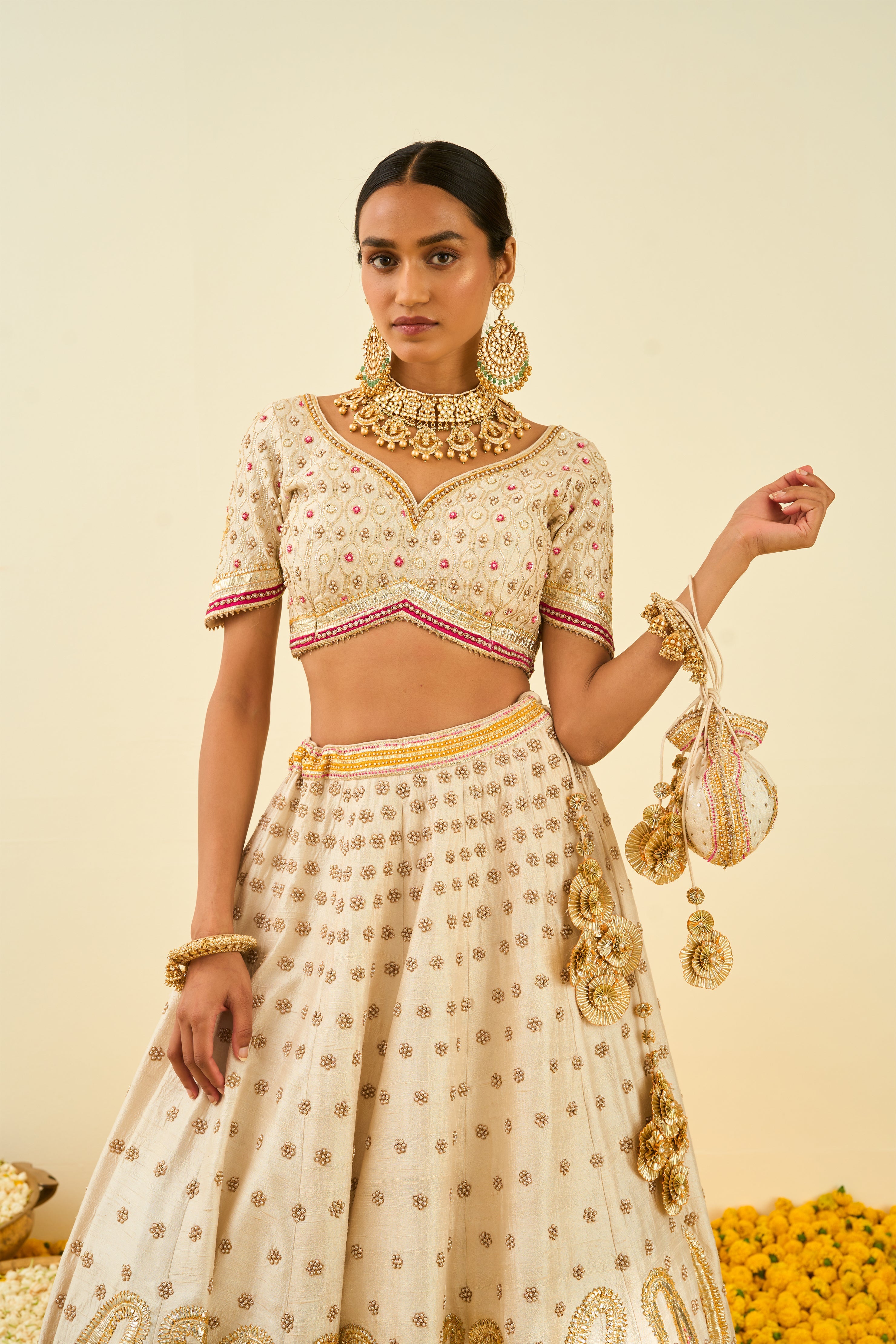 Sheetal Batra - Shahnaz - Daisy Ivory Embroidered Lehenga Set