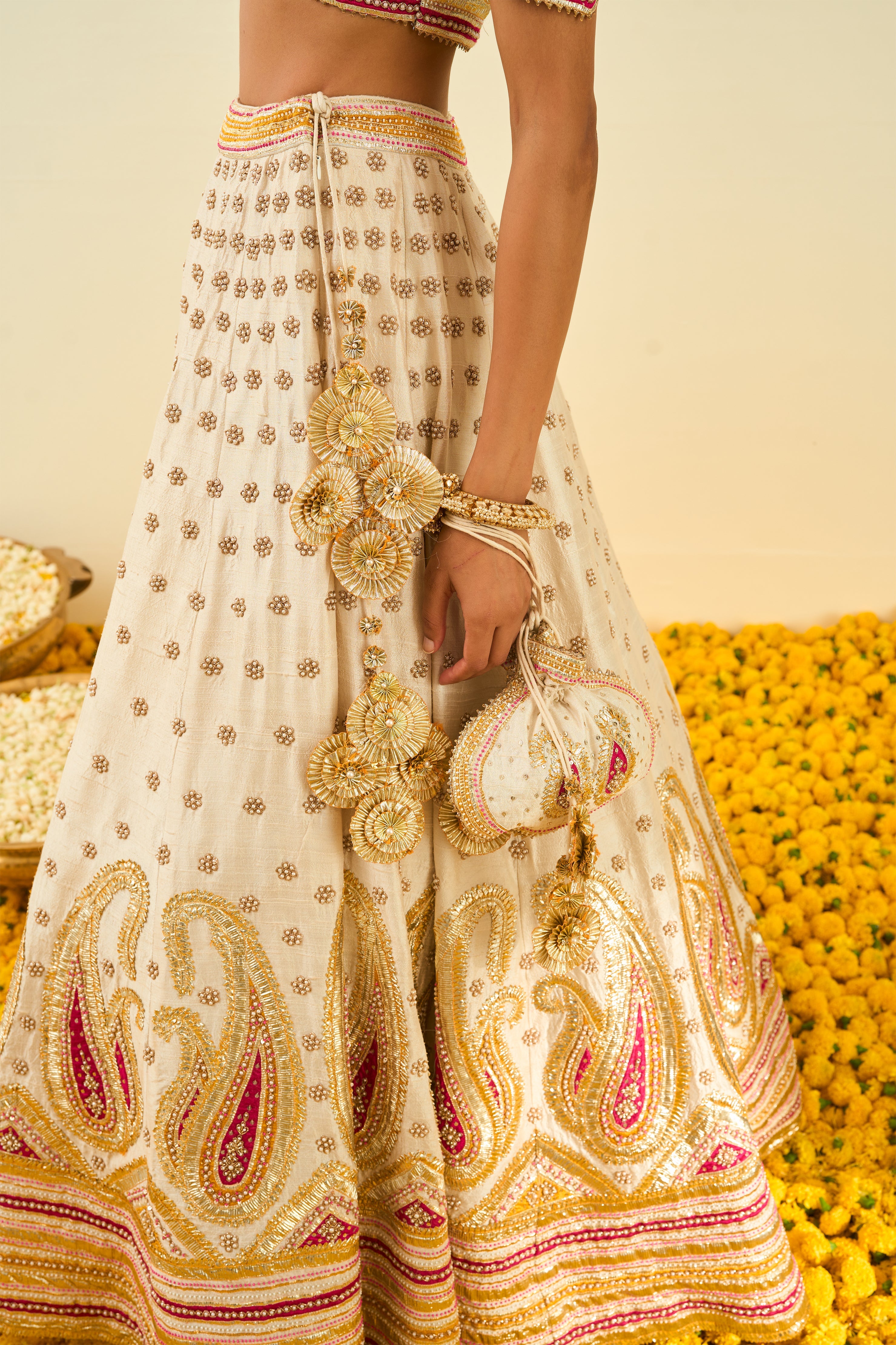 Sheetal Batra - Shahnaz - Daisy Ivory Embroidered Lehenga Set
