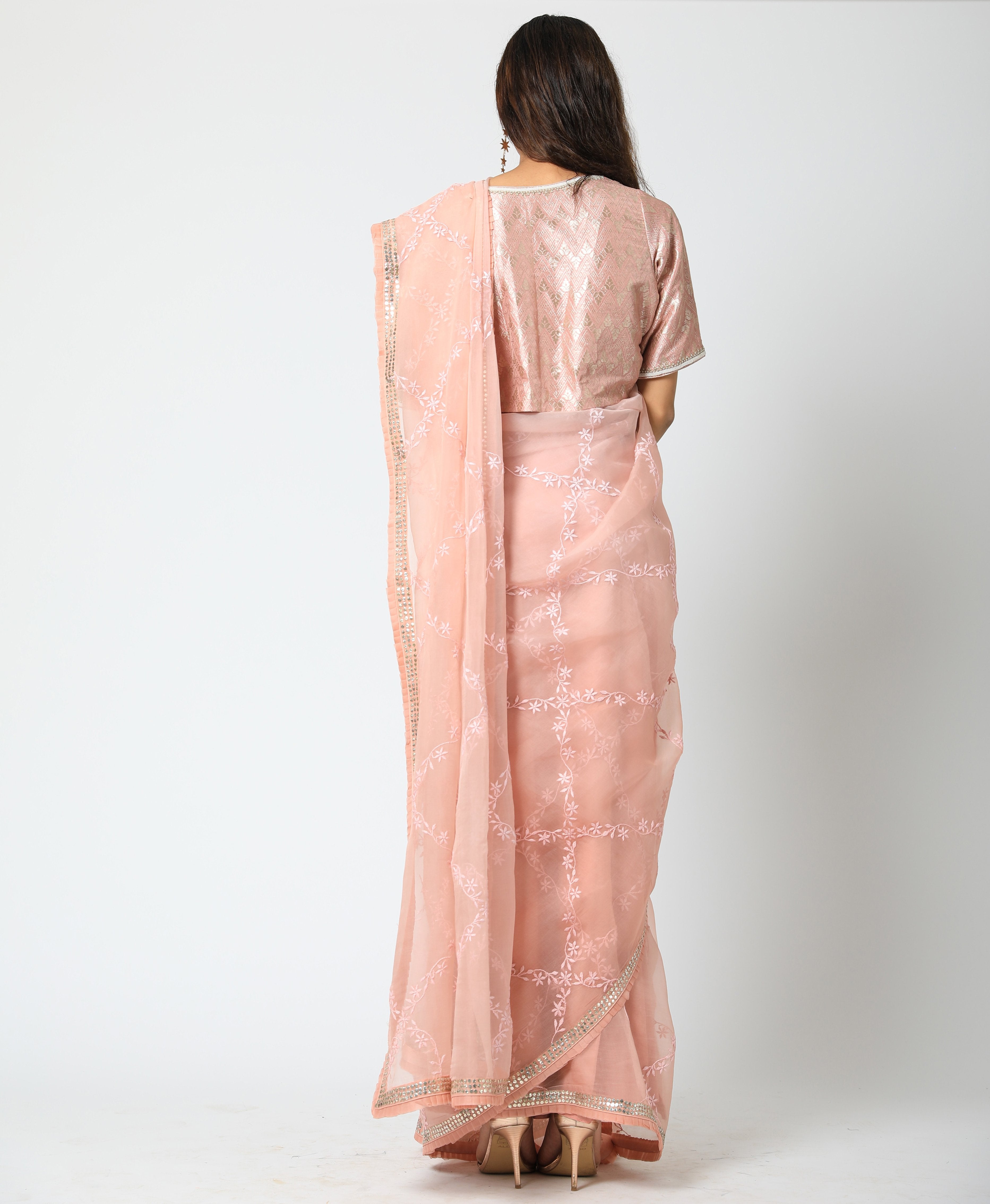 Romaa - Blush Pink Embroidered Saree Set