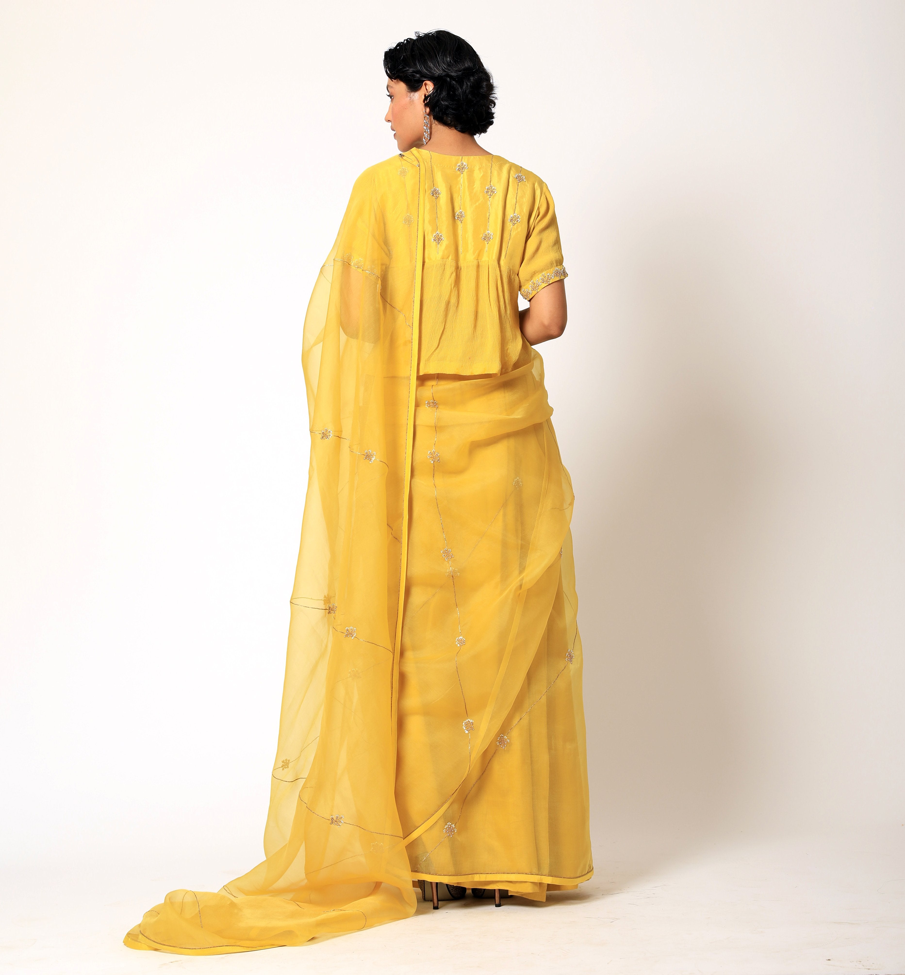 Romaa - Yellow Embroidered Saree Set