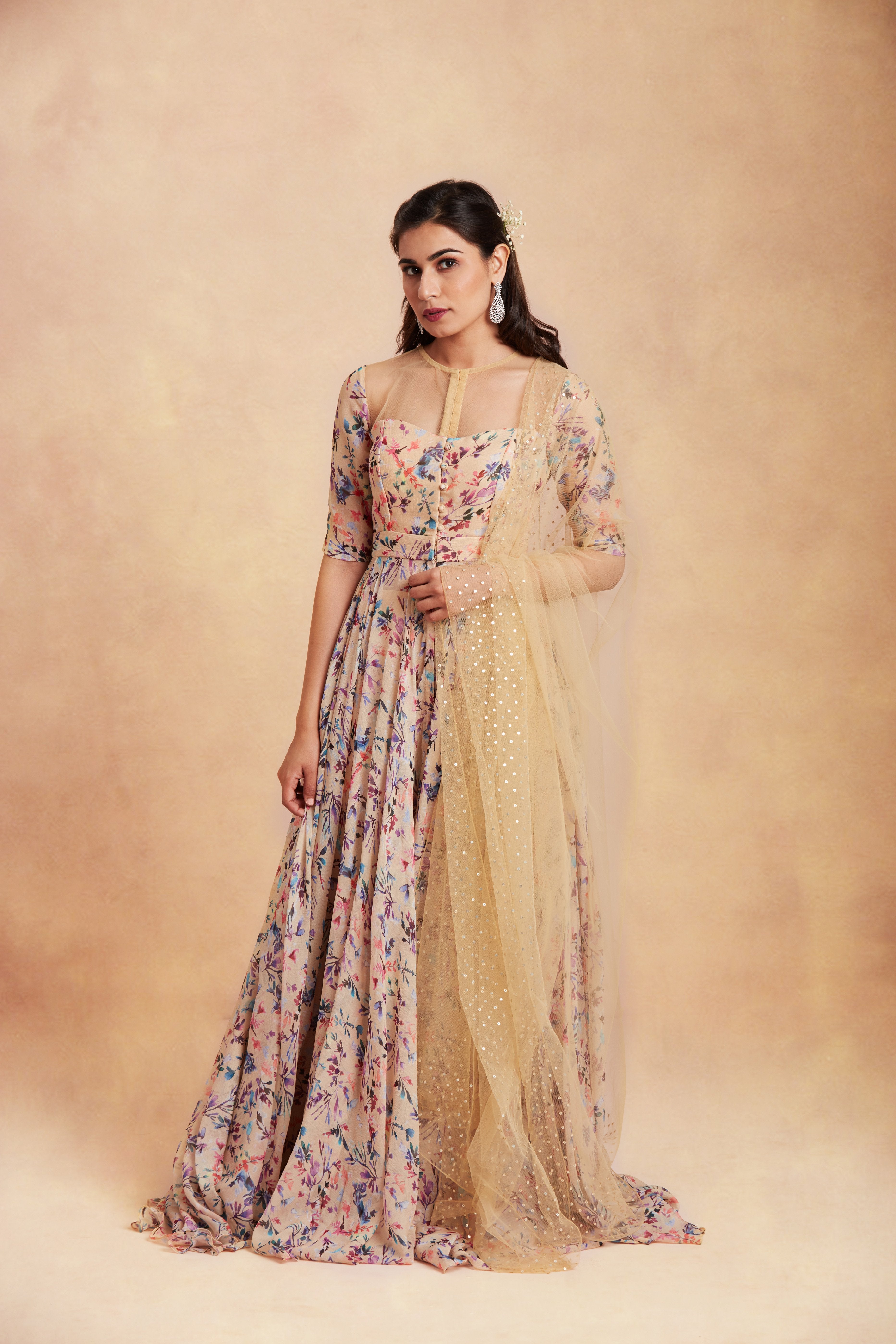 Sanjhana Reddy - Yellow printed anarkali with dupatta