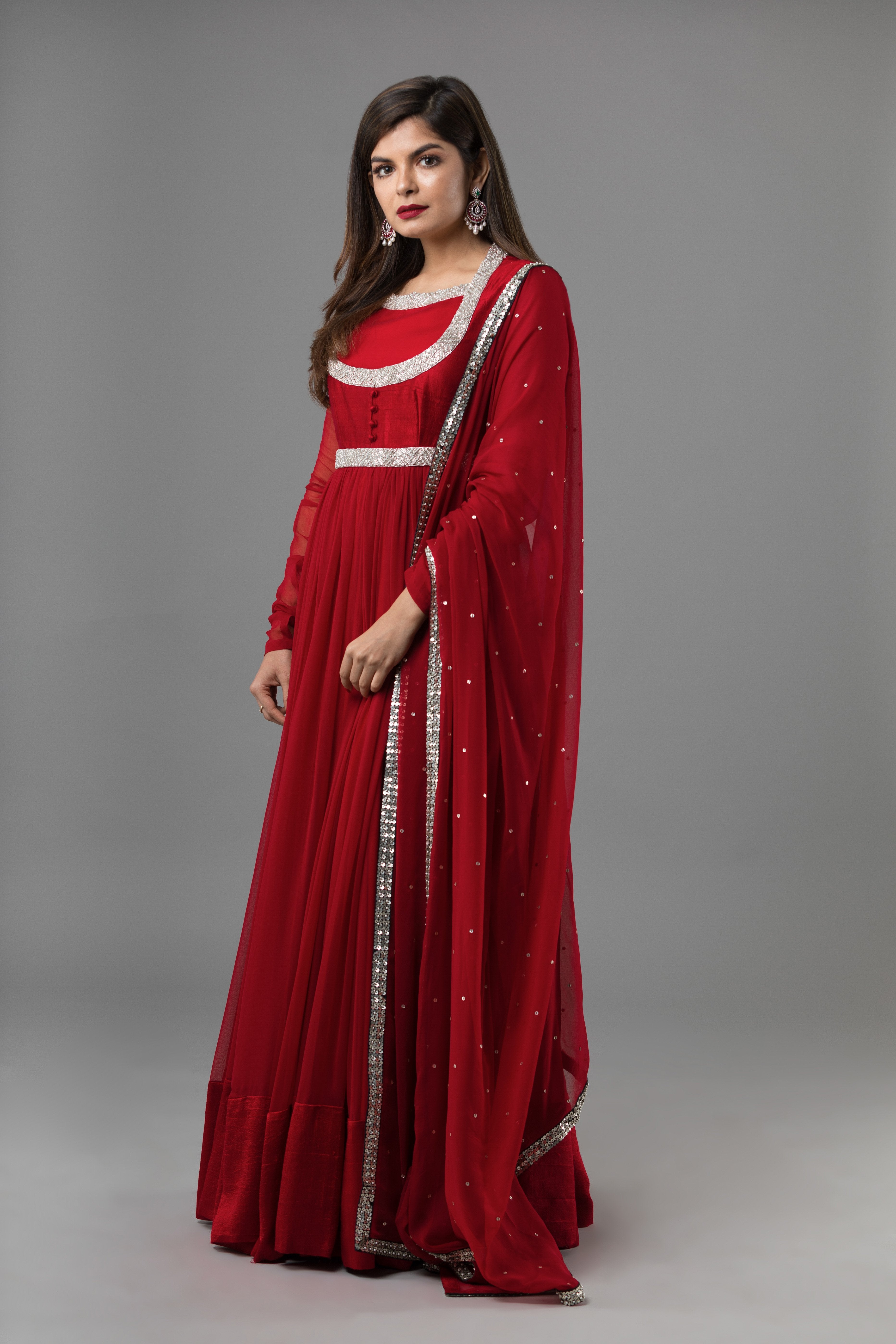Sanjhana Reddy - Red Embroidered Anarkali