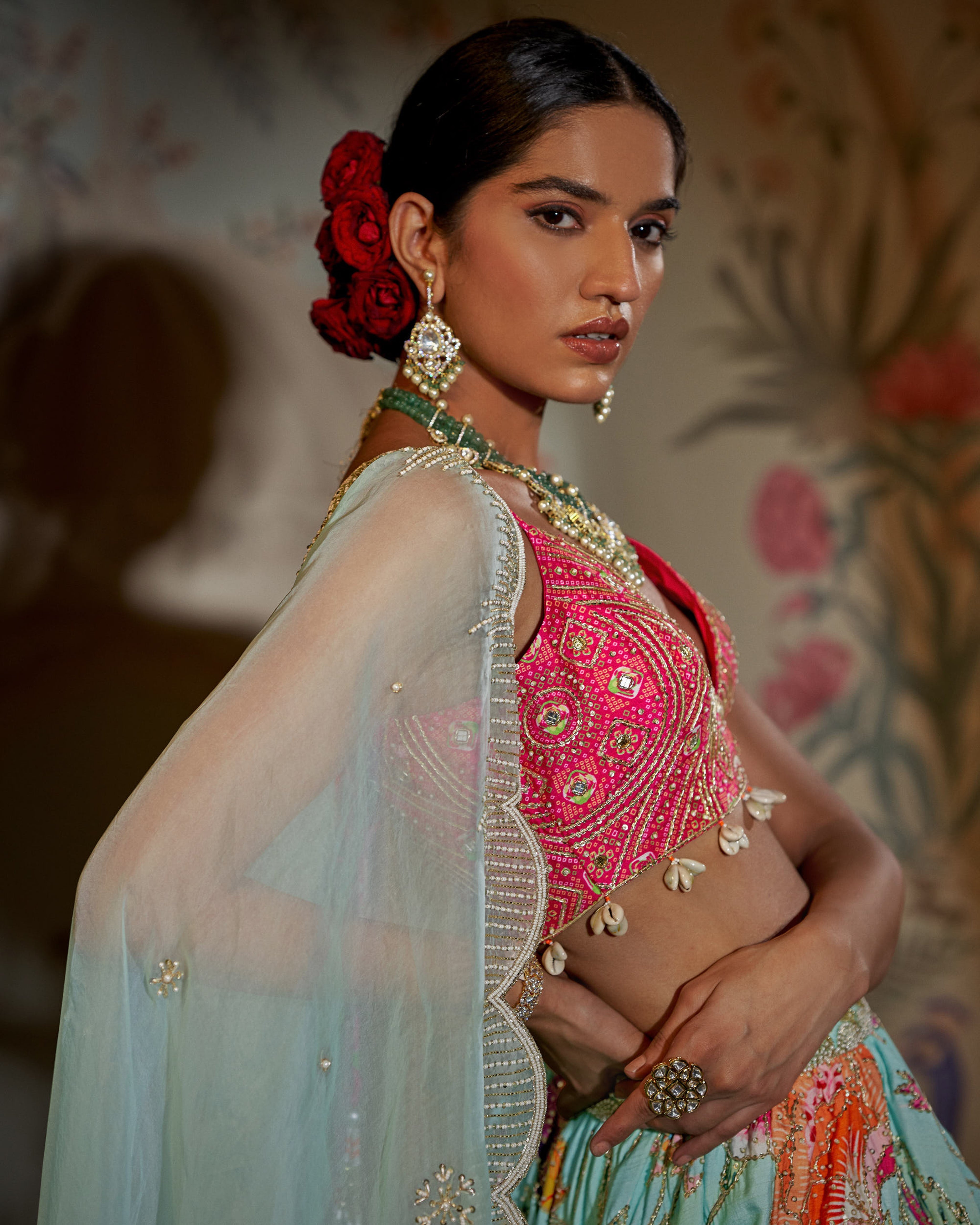 Aayushi Maniar - Blue Crepe Silk Gulzar Embroidered Lehenga Set