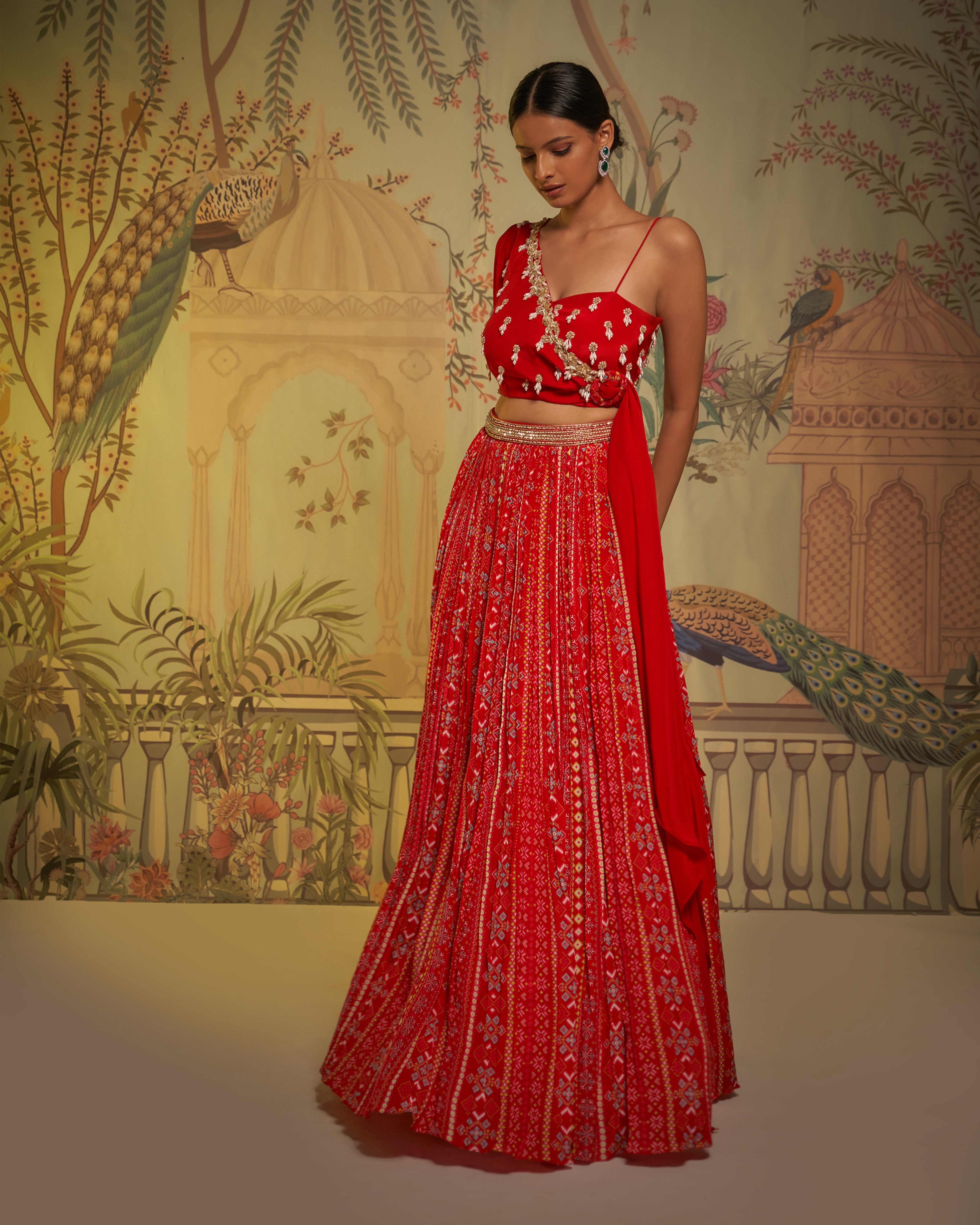Aayushi Maniar - Red Crepe Silk Patola Print Lehenga And Blouse Set