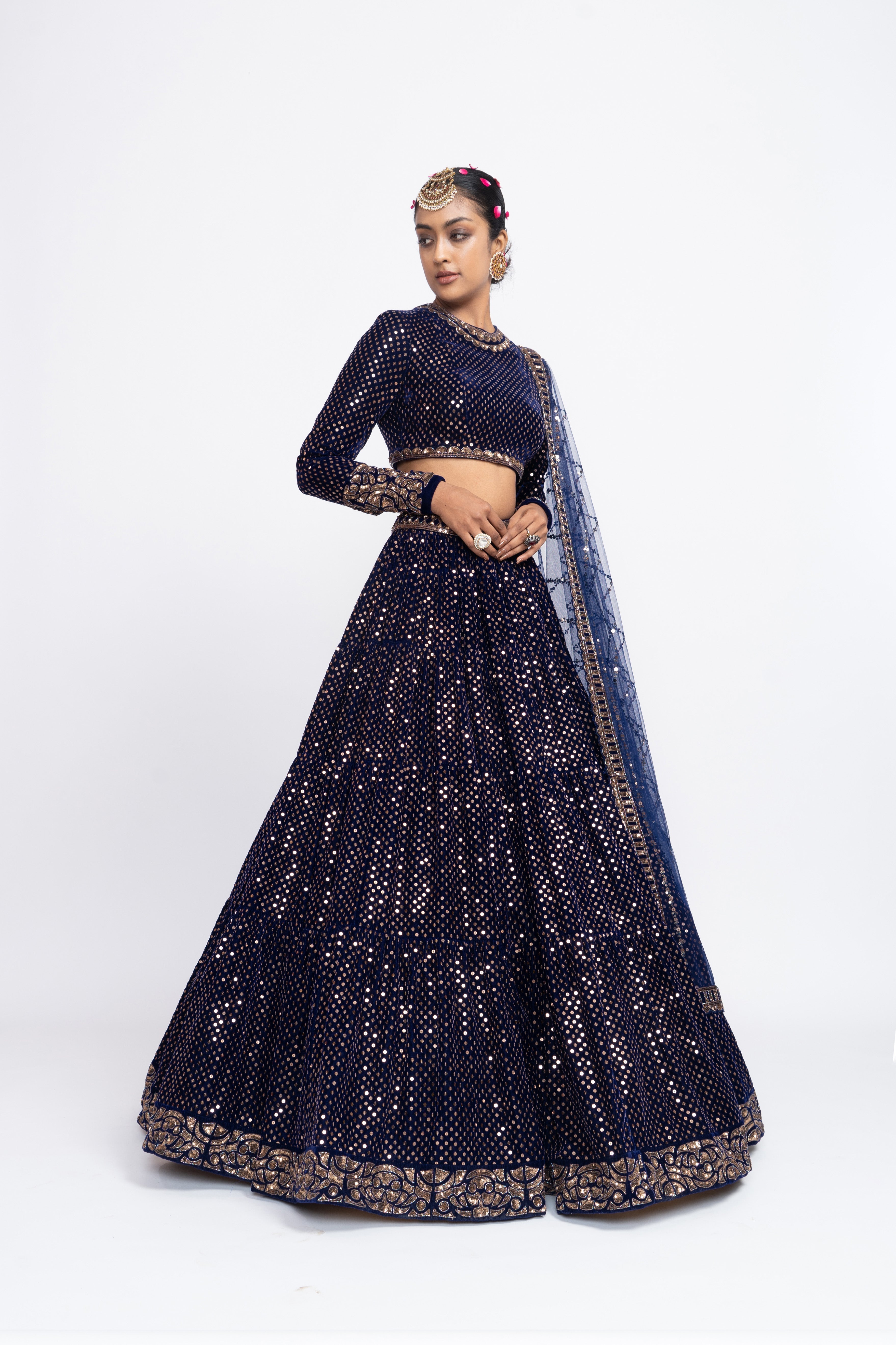 Vvani Vats - Navy Blue Dense Dot Lehenga Set