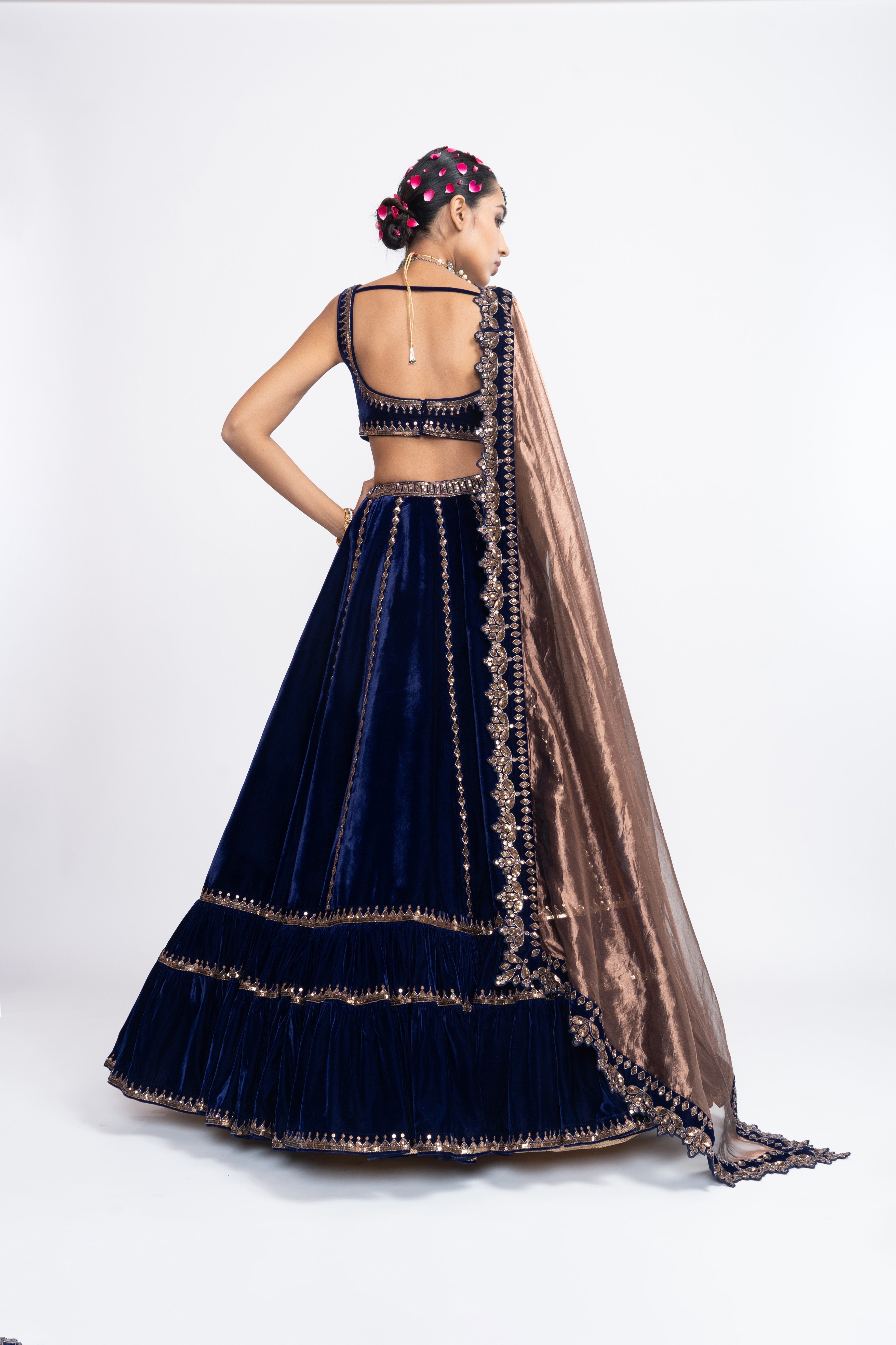 Vvani Vats - Navy Blue Double Tier Lehenga Set