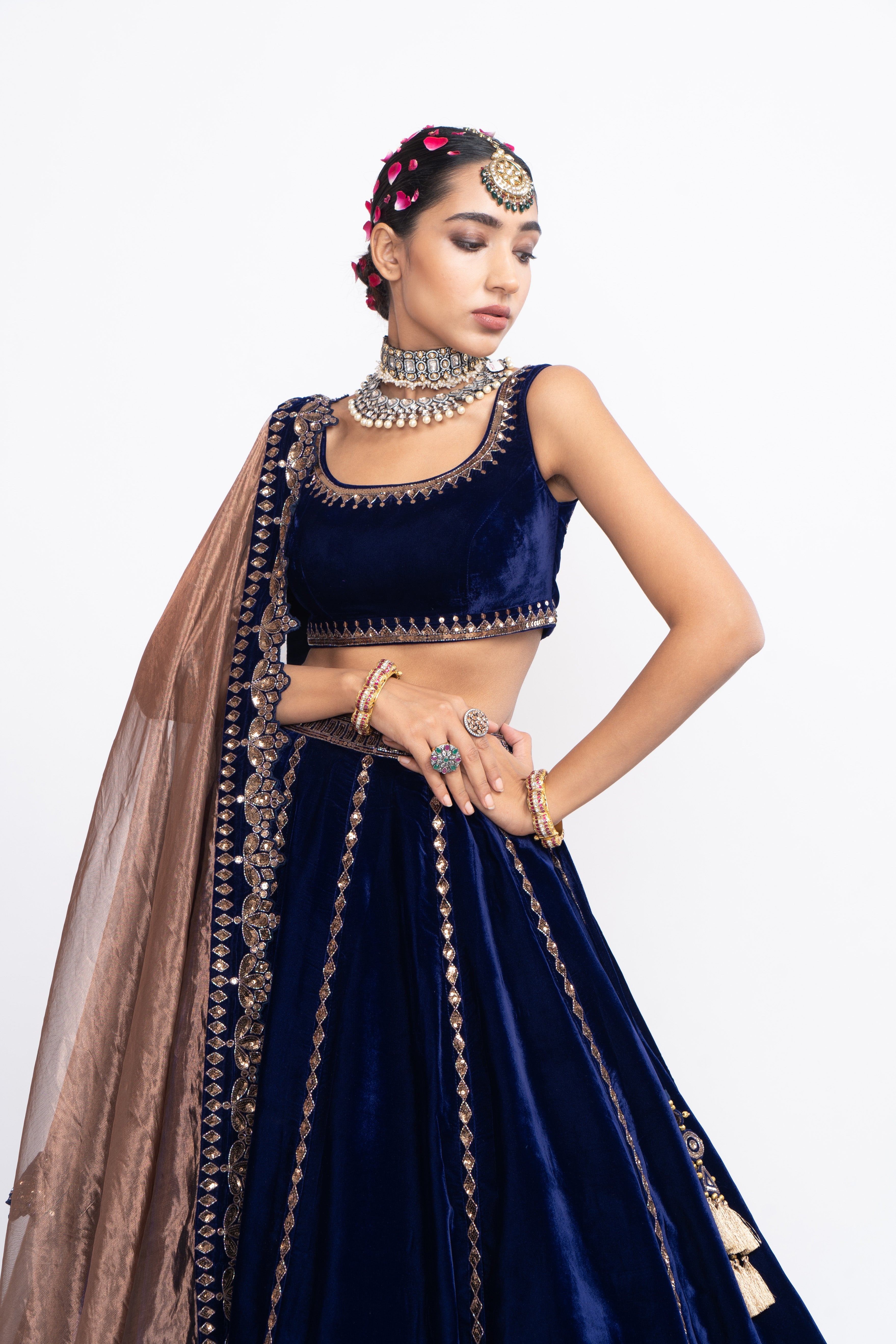 Vvani Vats - Navy Blue Double Tier Lehenga Set