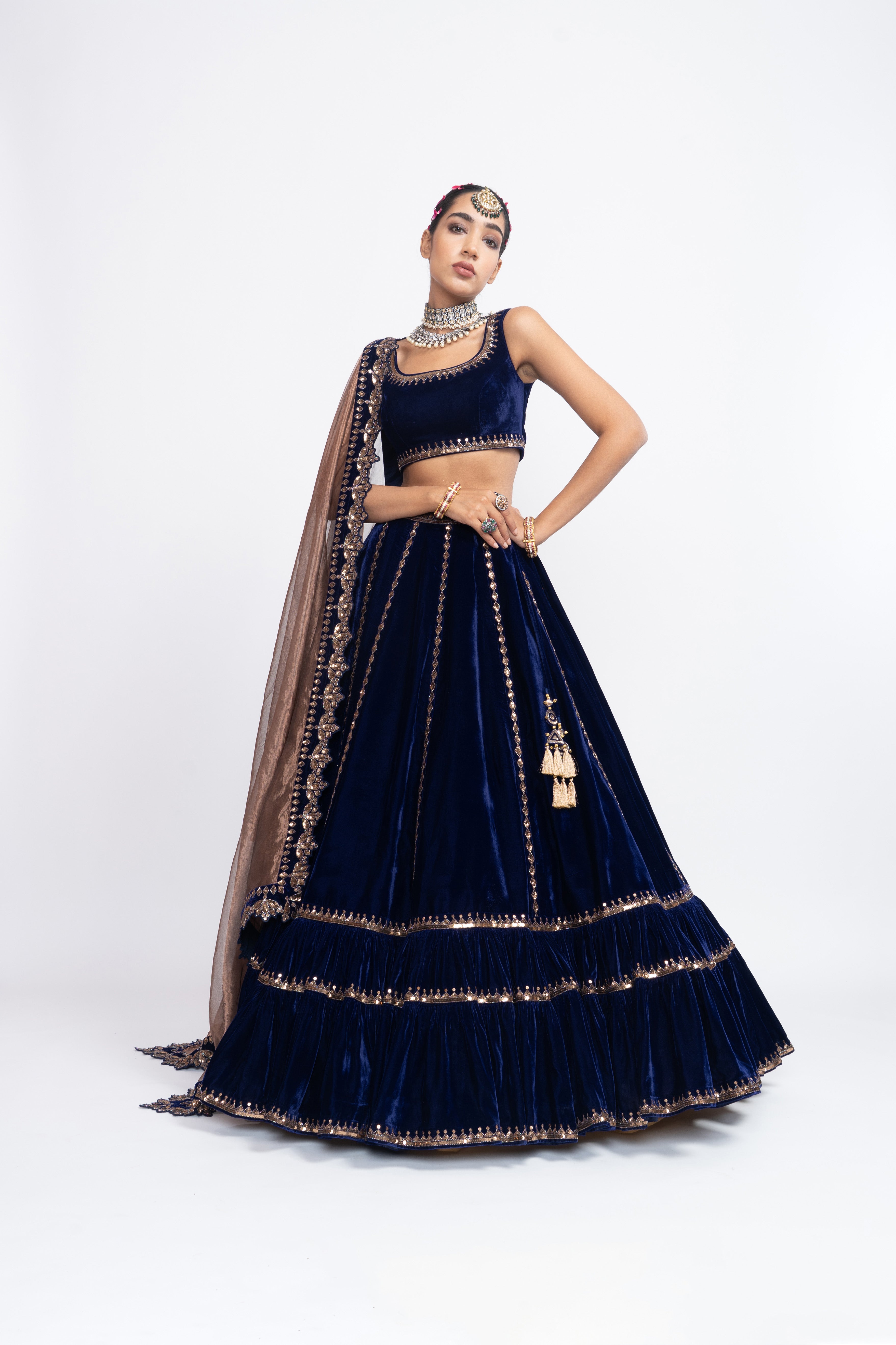Vvani Vats - Navy Blue Double Tier Lehenga Set