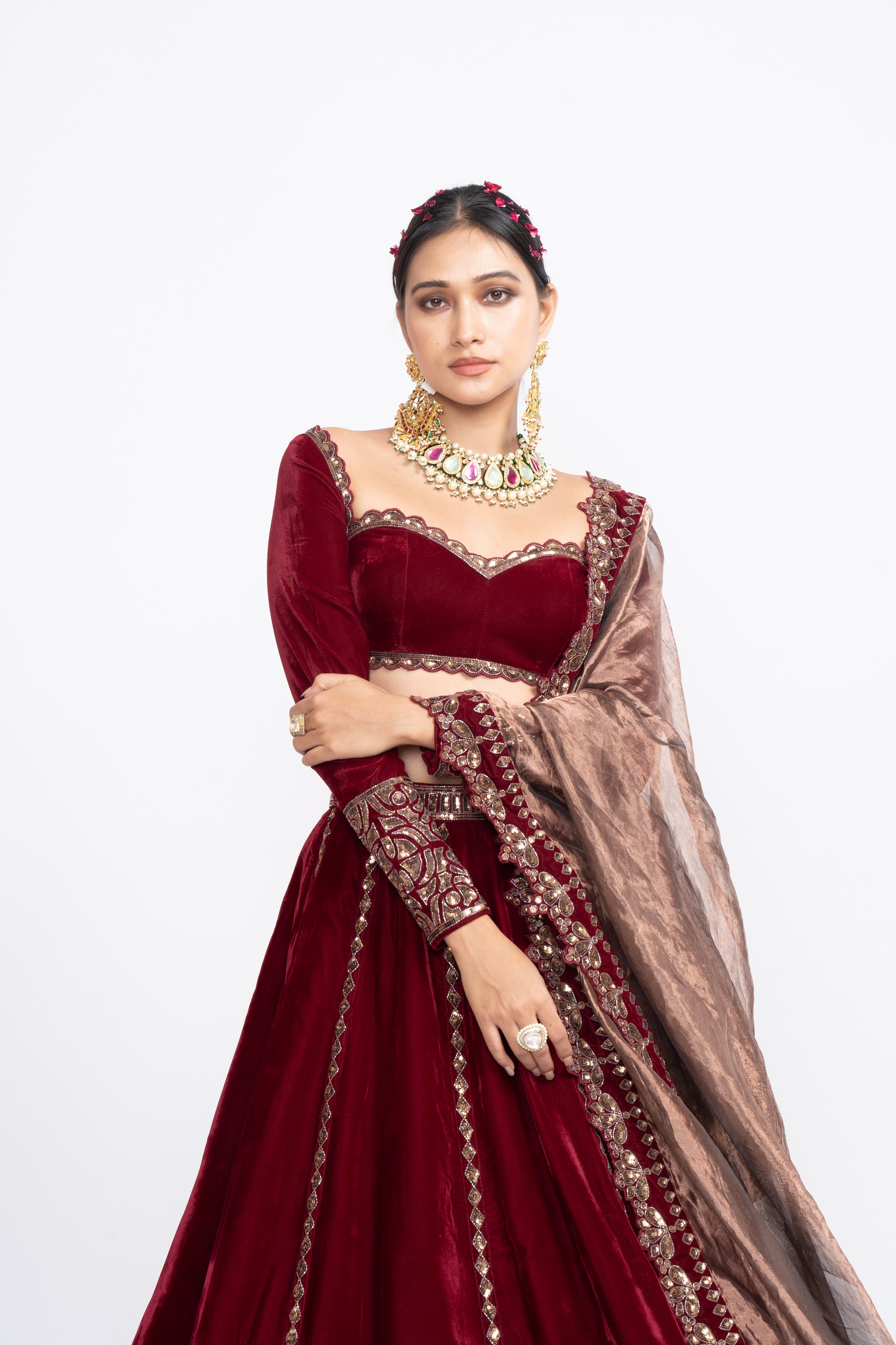 Vvani Vats - Maroon Double Tier Lehenga Set