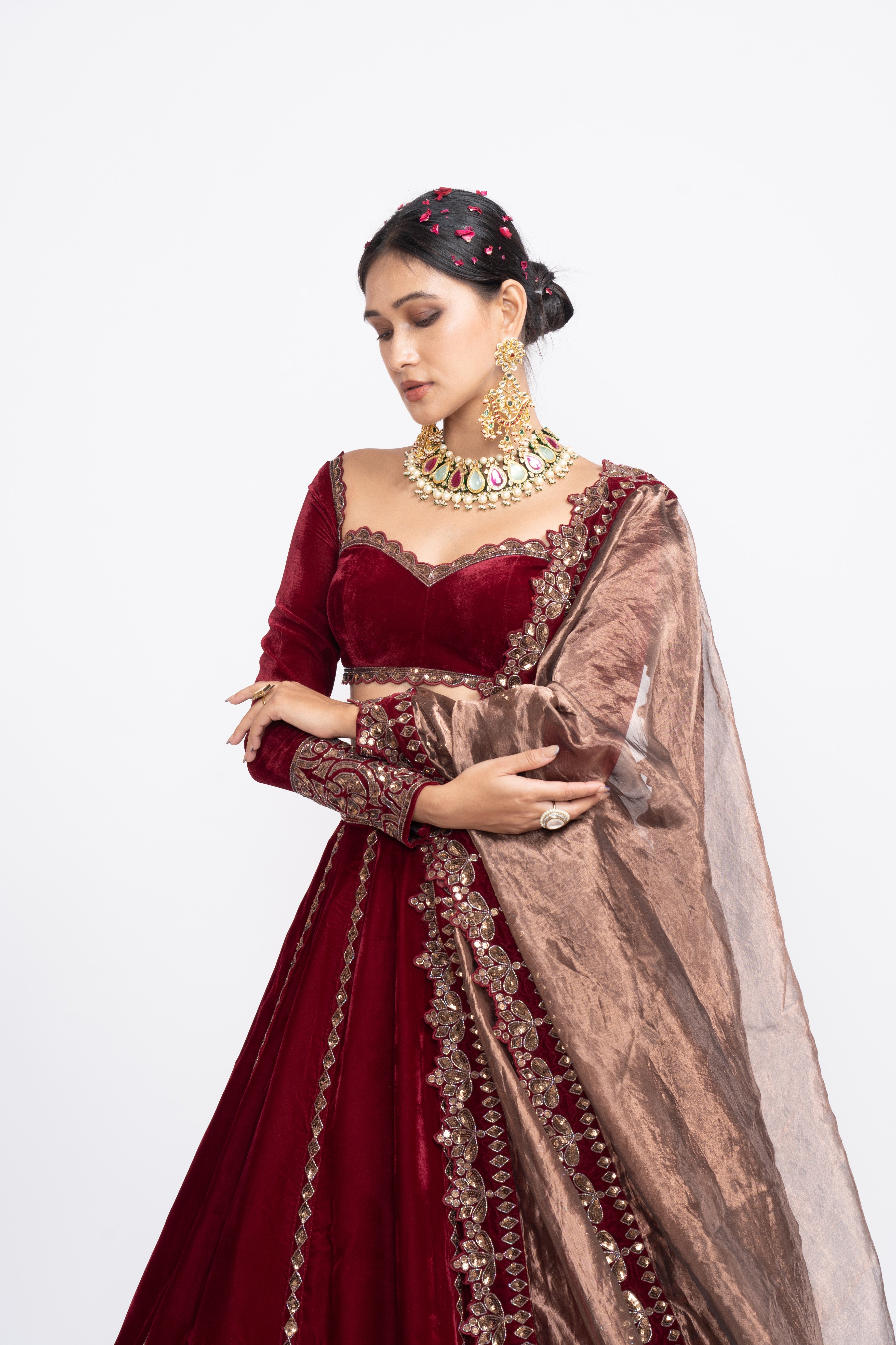 Vvani Vats - Maroon Double Tier Lehenga Set
