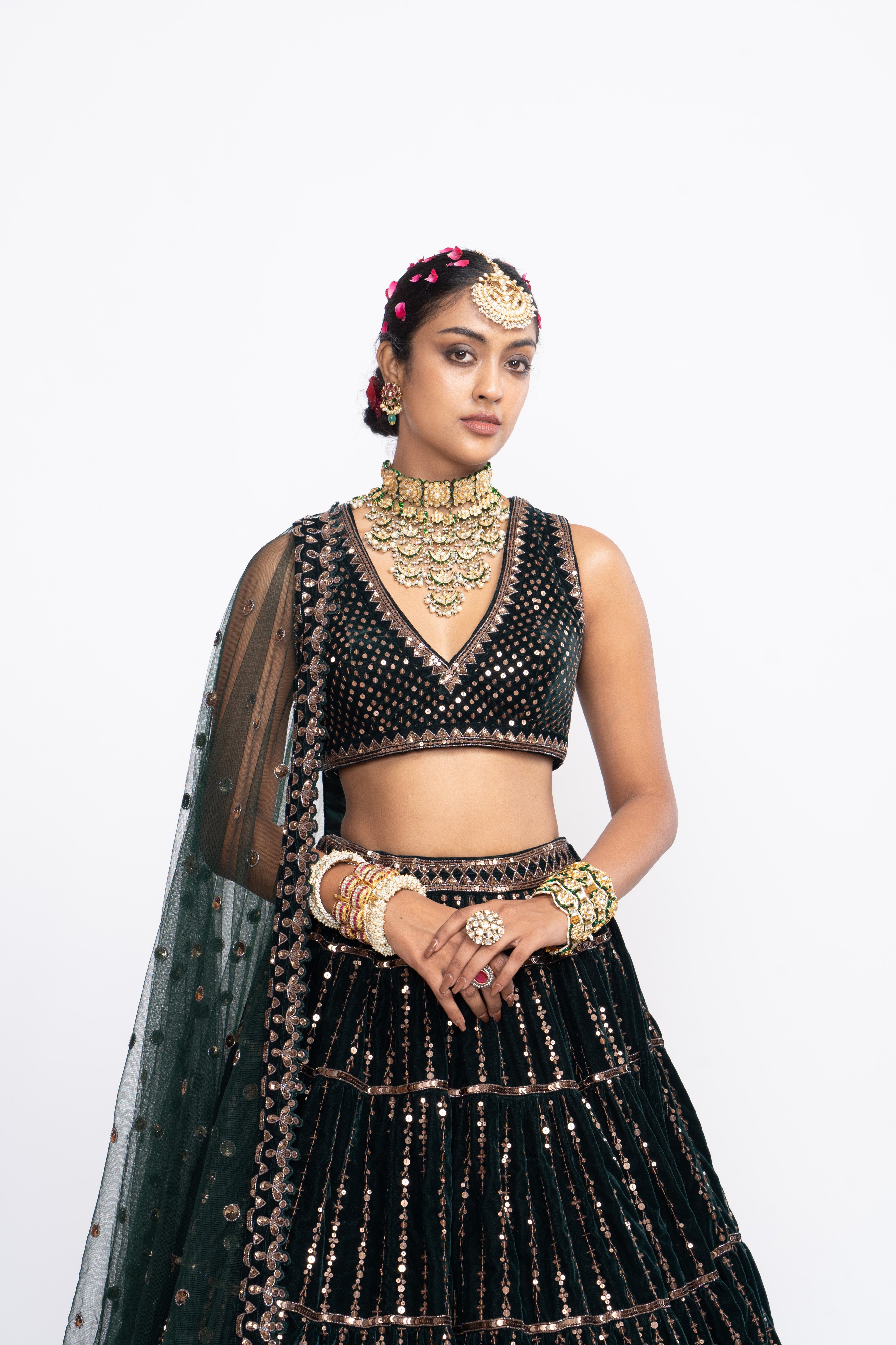 Vvani Vats - Deep Green Full Tier Lehenga Set