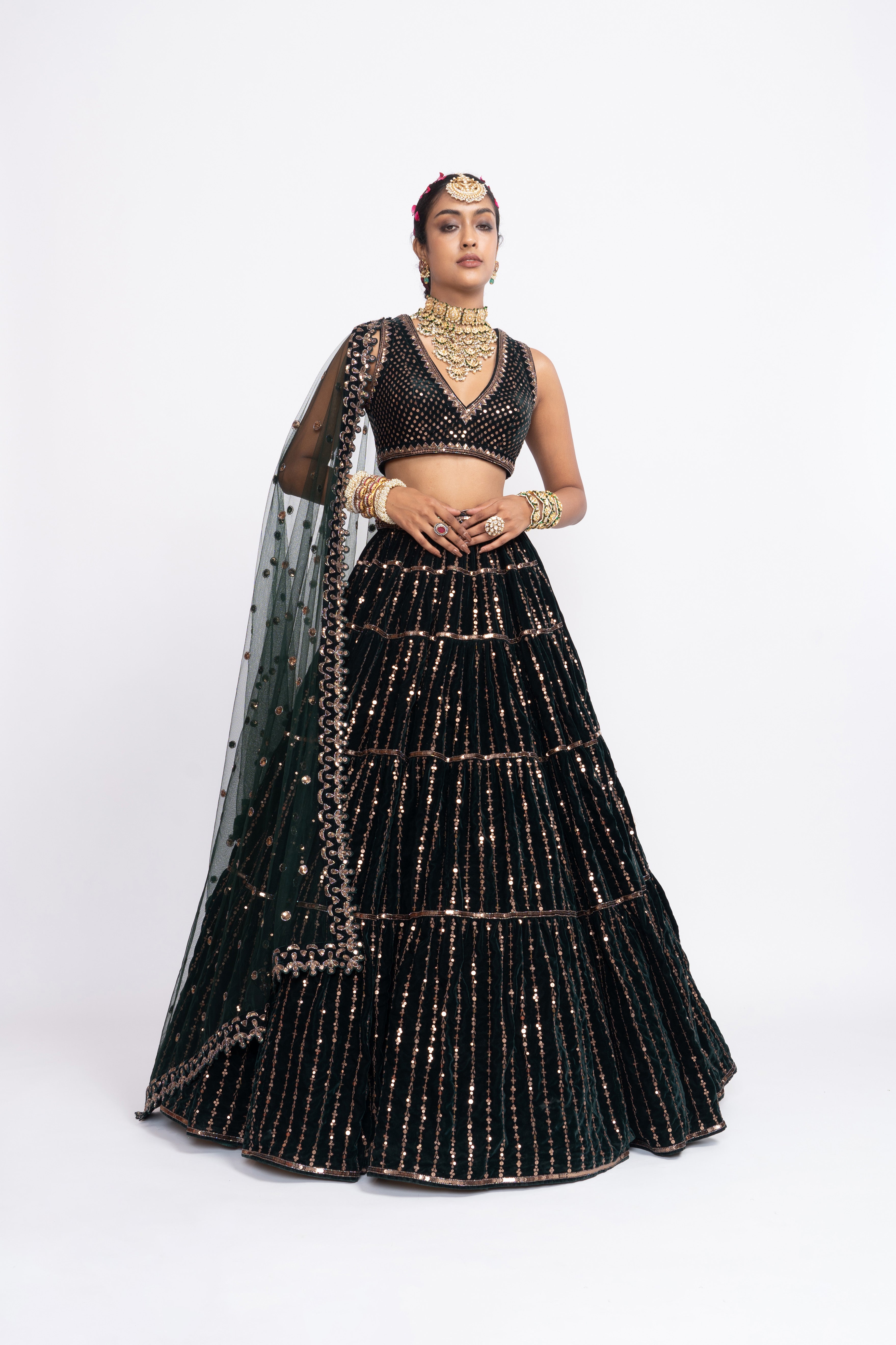 Vvani Vats - Deep Green Full Tier Lehenga Set