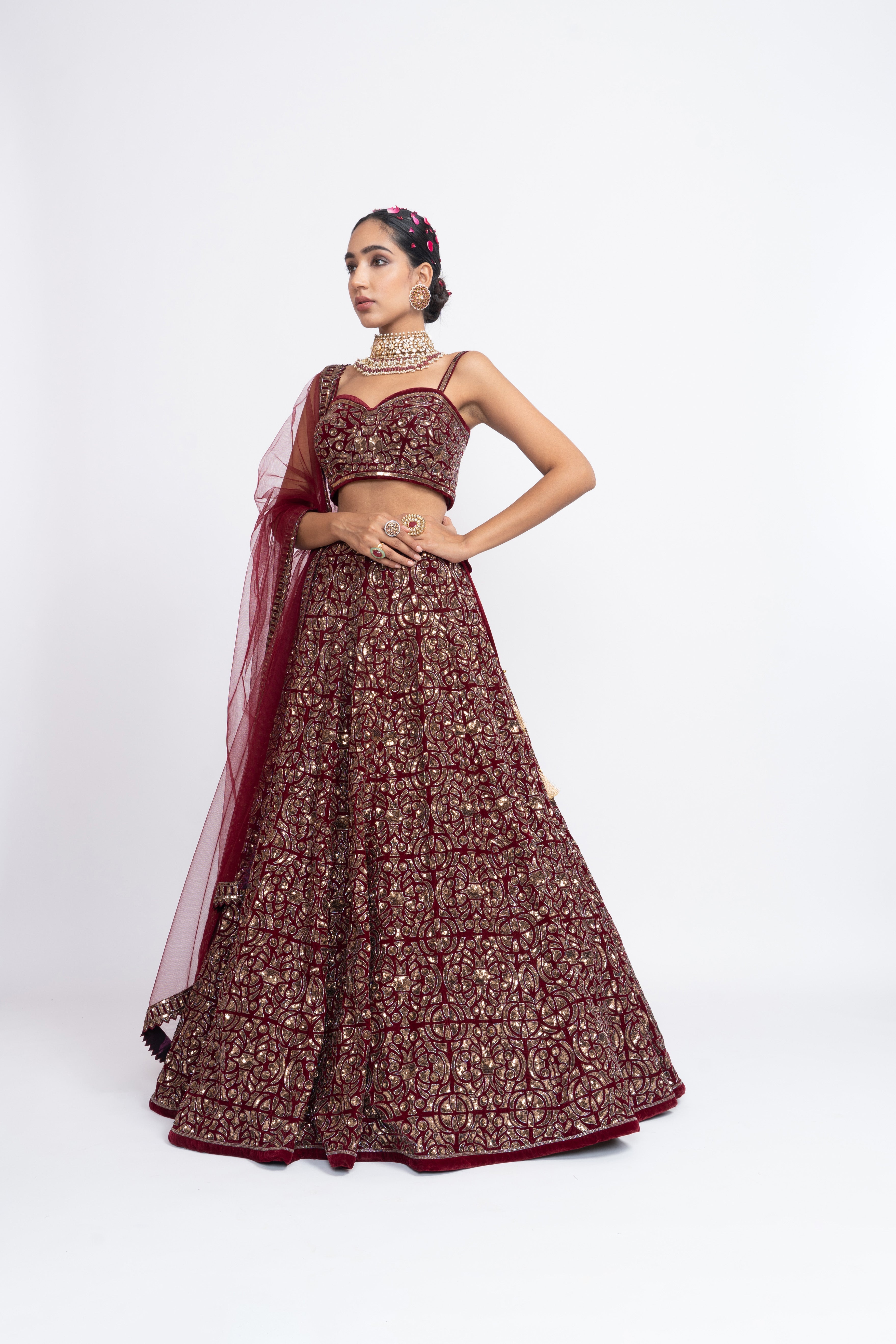 Vvani Vats - Maroon Fully Embrodiered Corset Lehenga Set