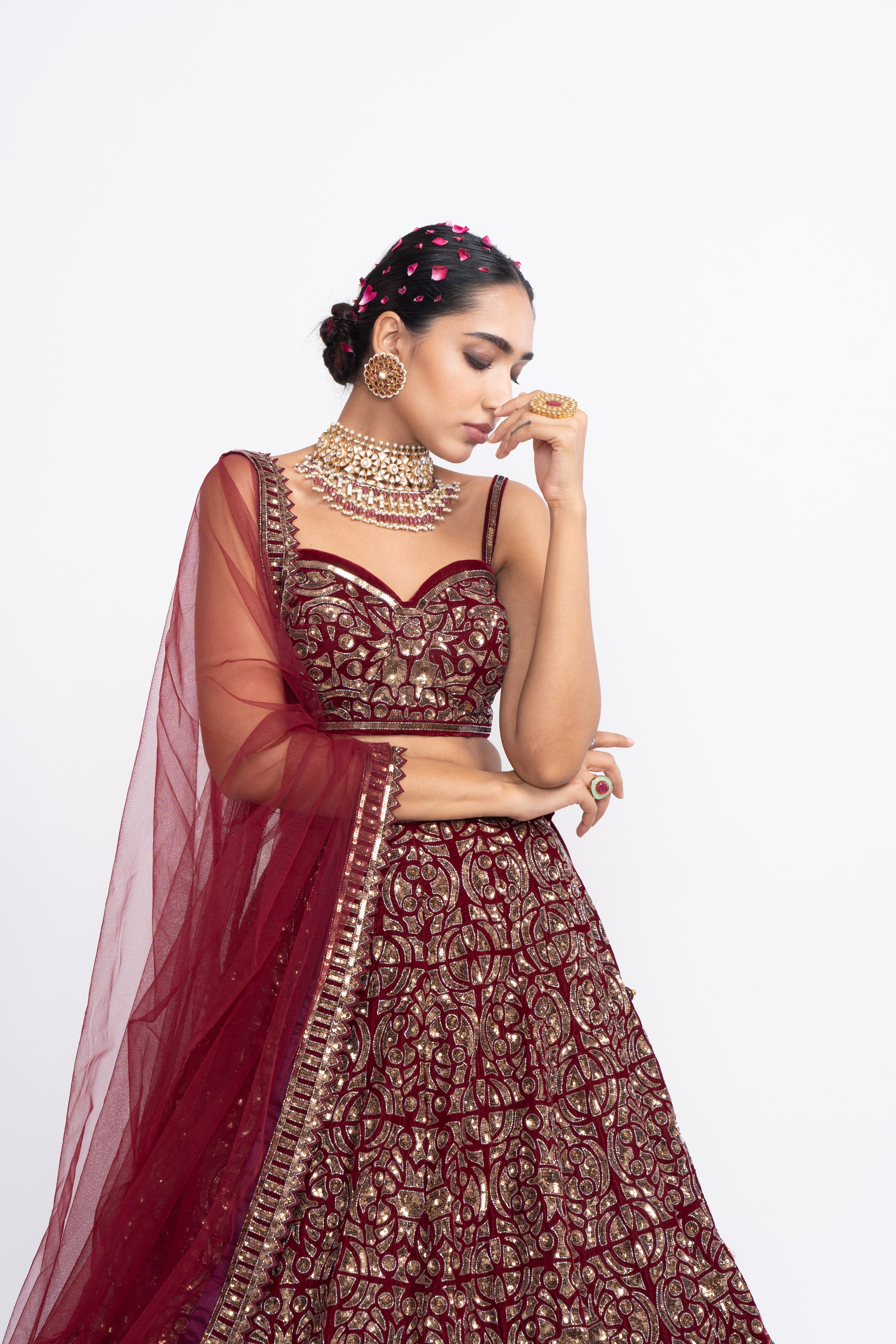 Vvani Vats - Maroon Fully Embrodiered Corset Lehenga Set