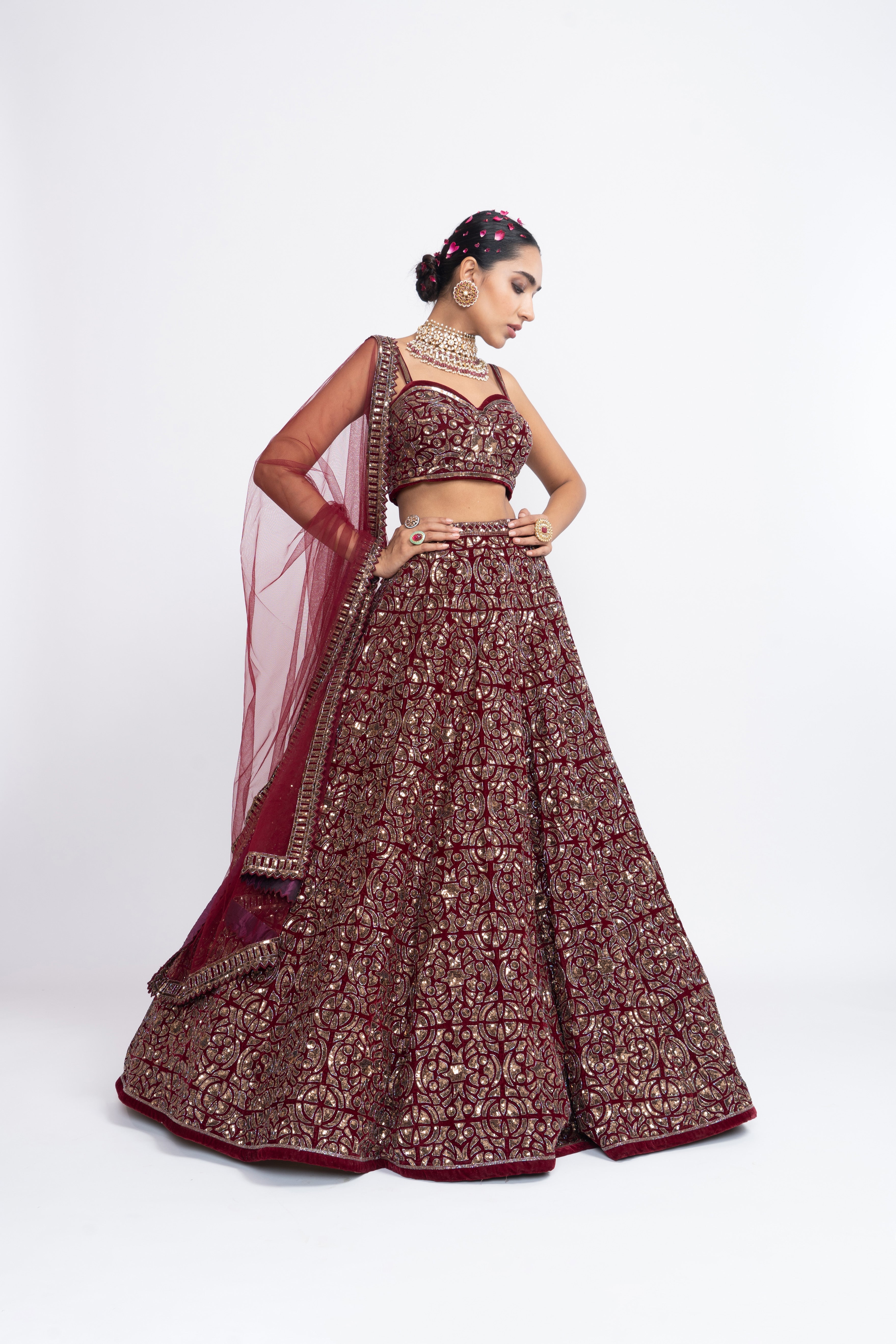 Vvani Vats - Maroon Fully Embrodiered Corset Lehenga Set