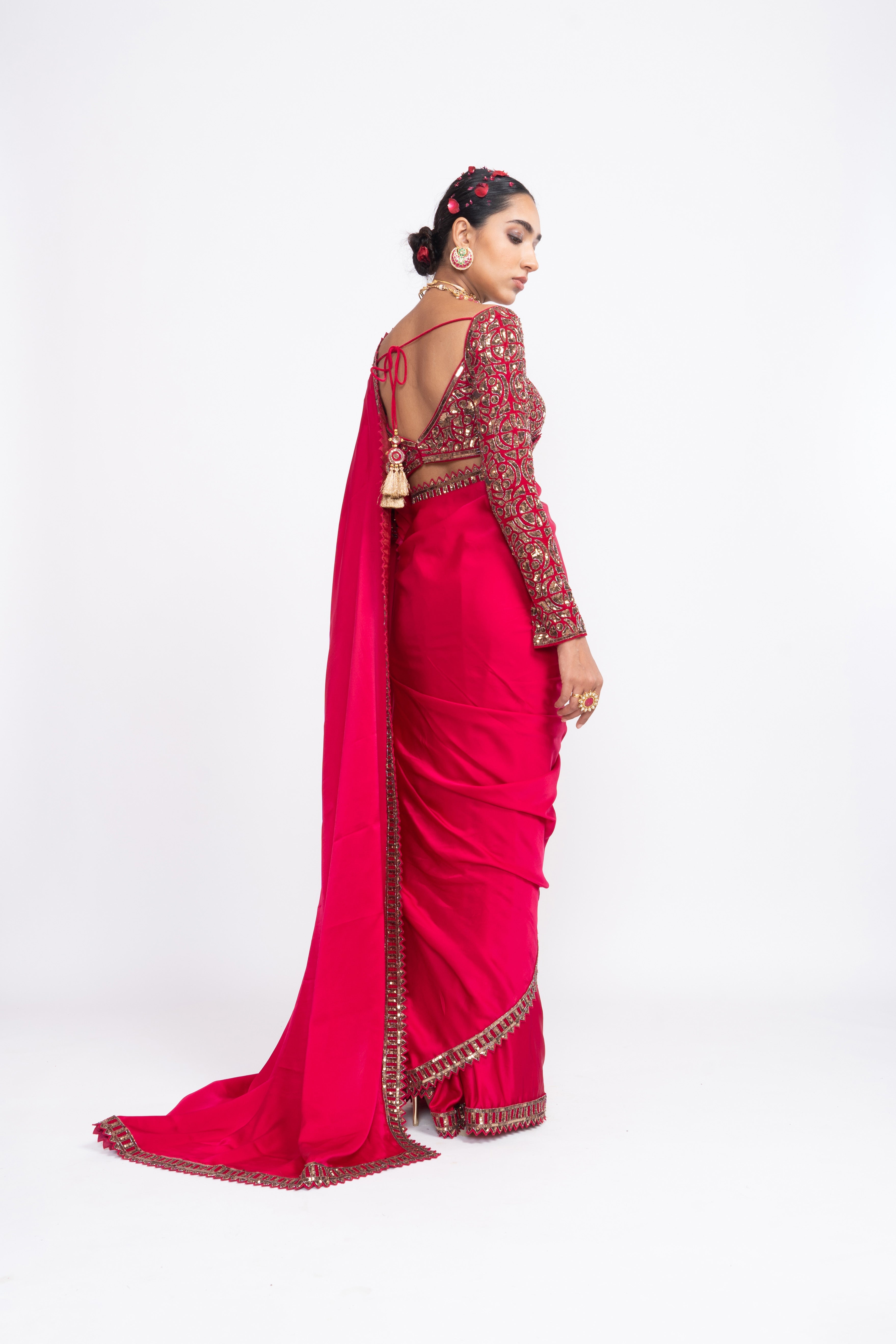 Vvani Vats - Red Satin Saree Set