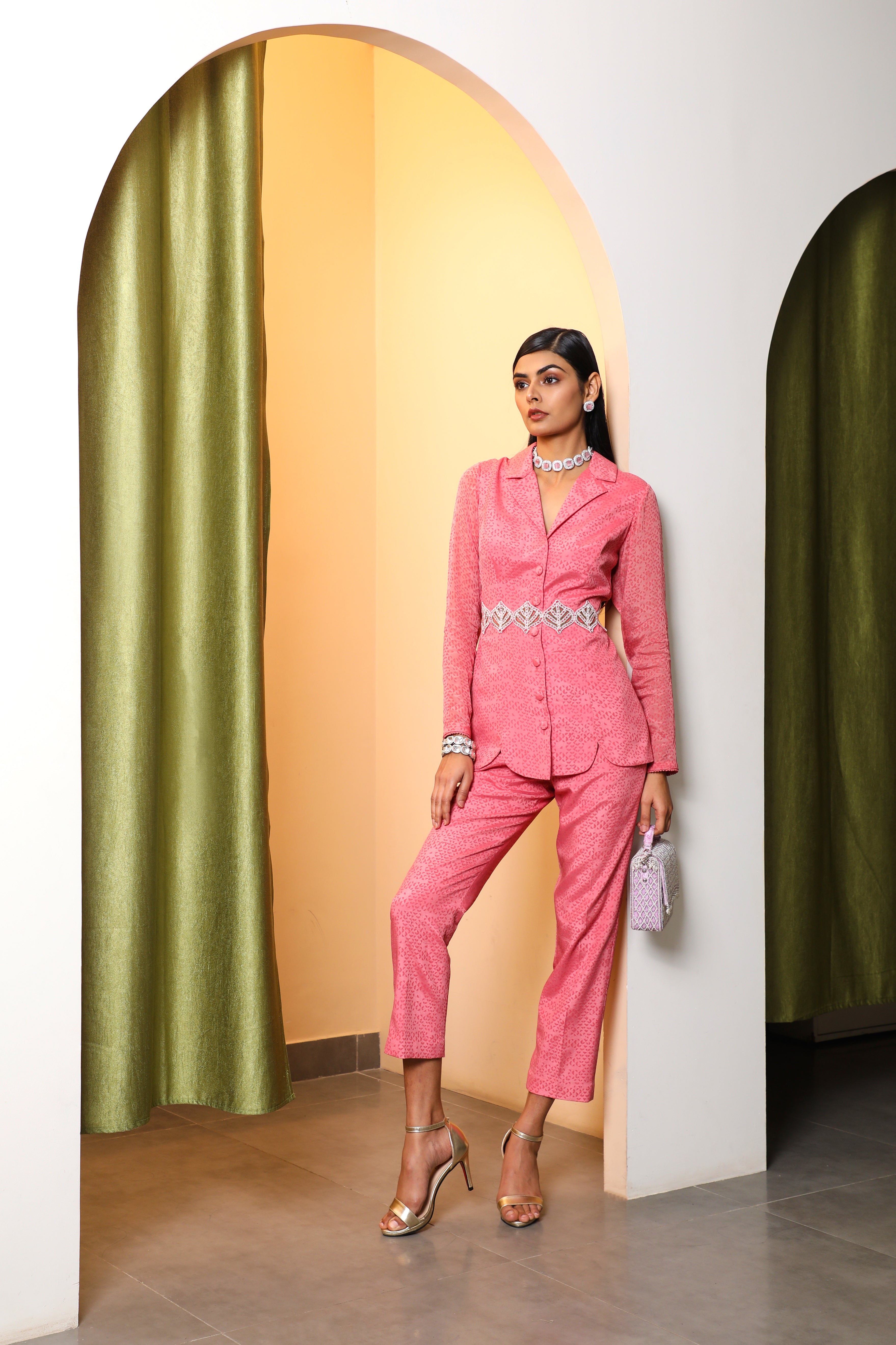 Vidushi Gupta - Zoro - Punch Pink Chiffon Printed Pant Set