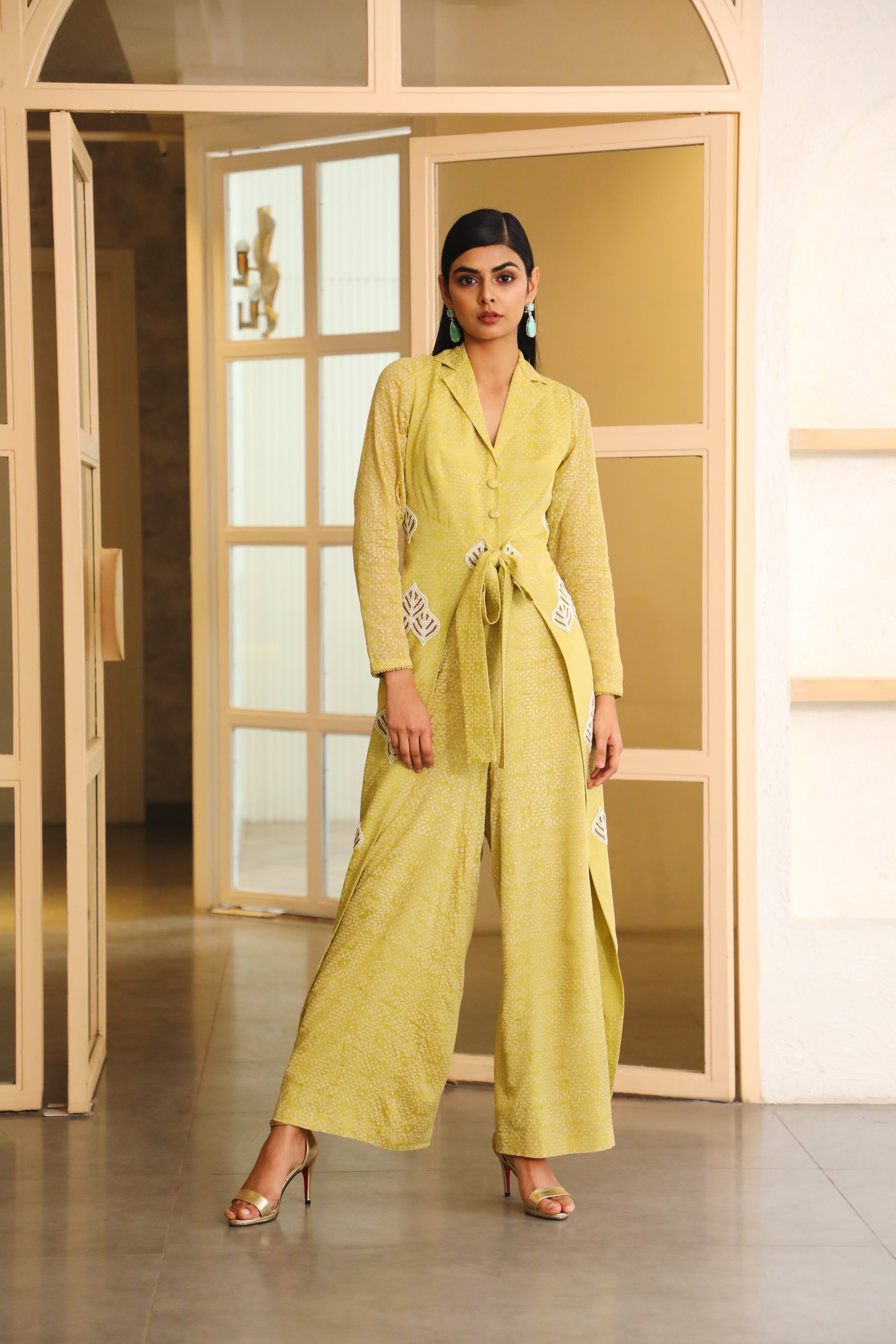 Vidushi Gupta - Ina - Lime Green Printed Jumpsuit